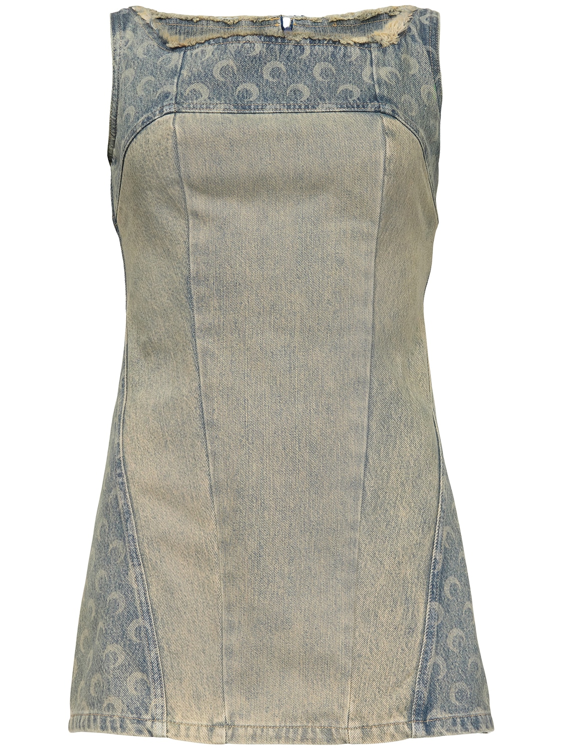 Marine Serre Printed Cotton Denim Mini Dress In Light Blue