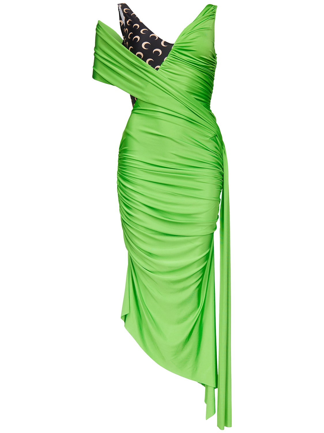 Shop Marine Serre Draped Shiny Viscose Jersey Midi Dress In Green