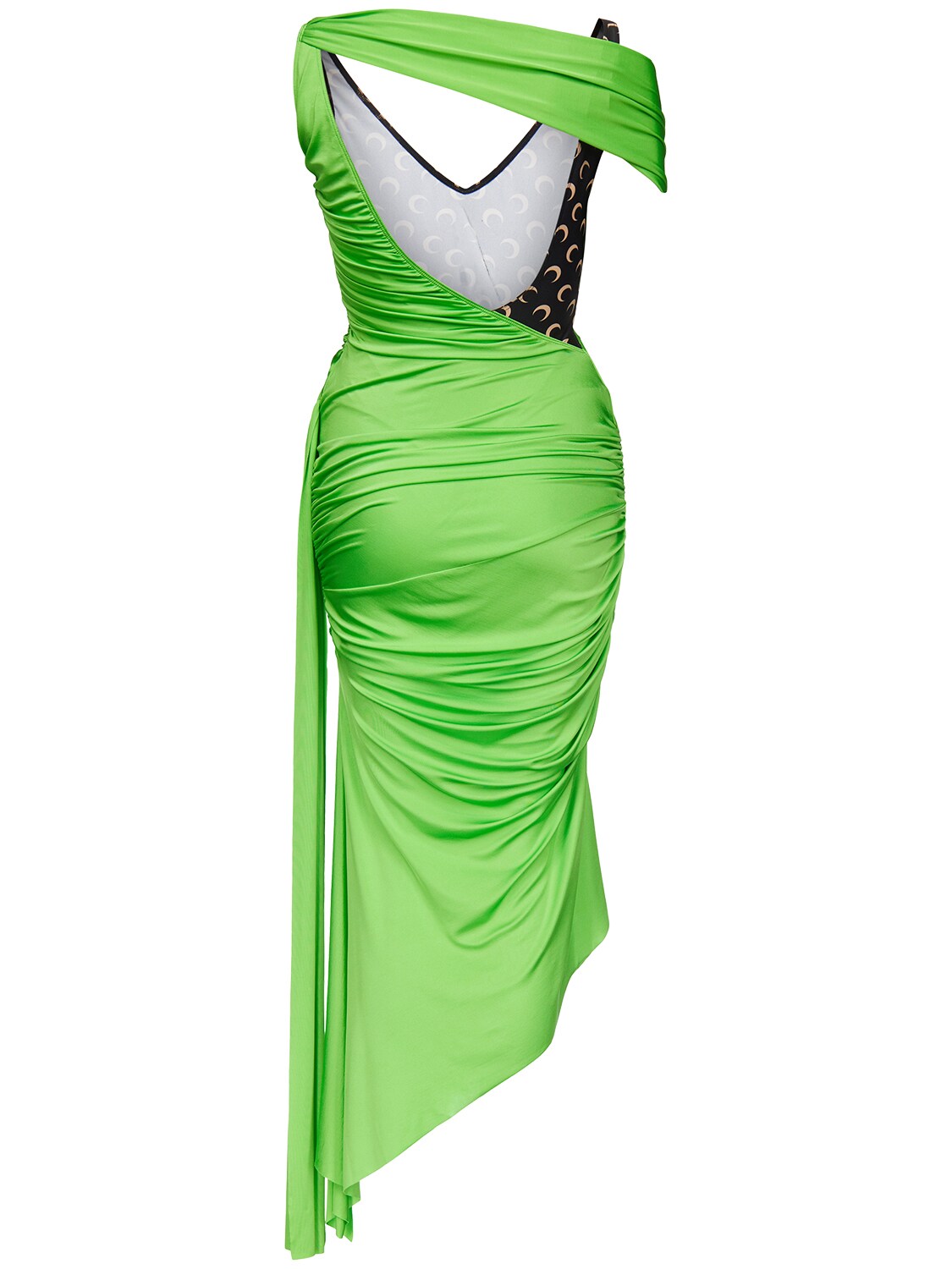 Shop Marine Serre Draped Shiny Viscose Jersey Midi Dress In Green