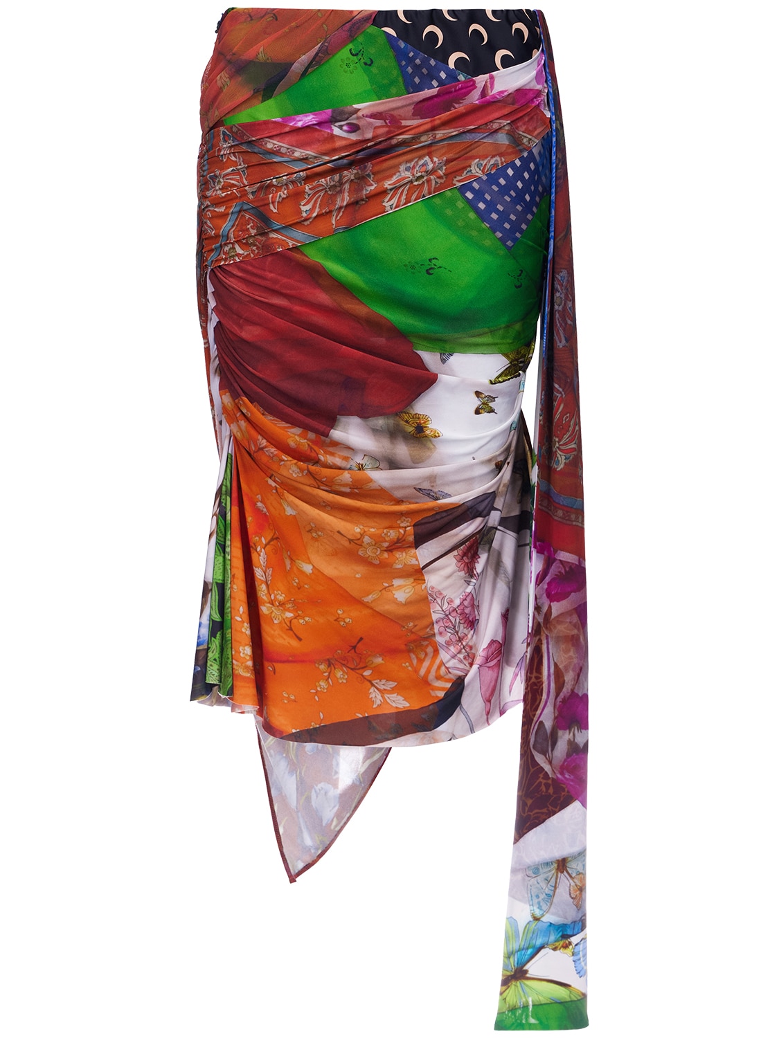 Marine Serre Mixed-print Asymmetric Draped Skirt In Multicolor
