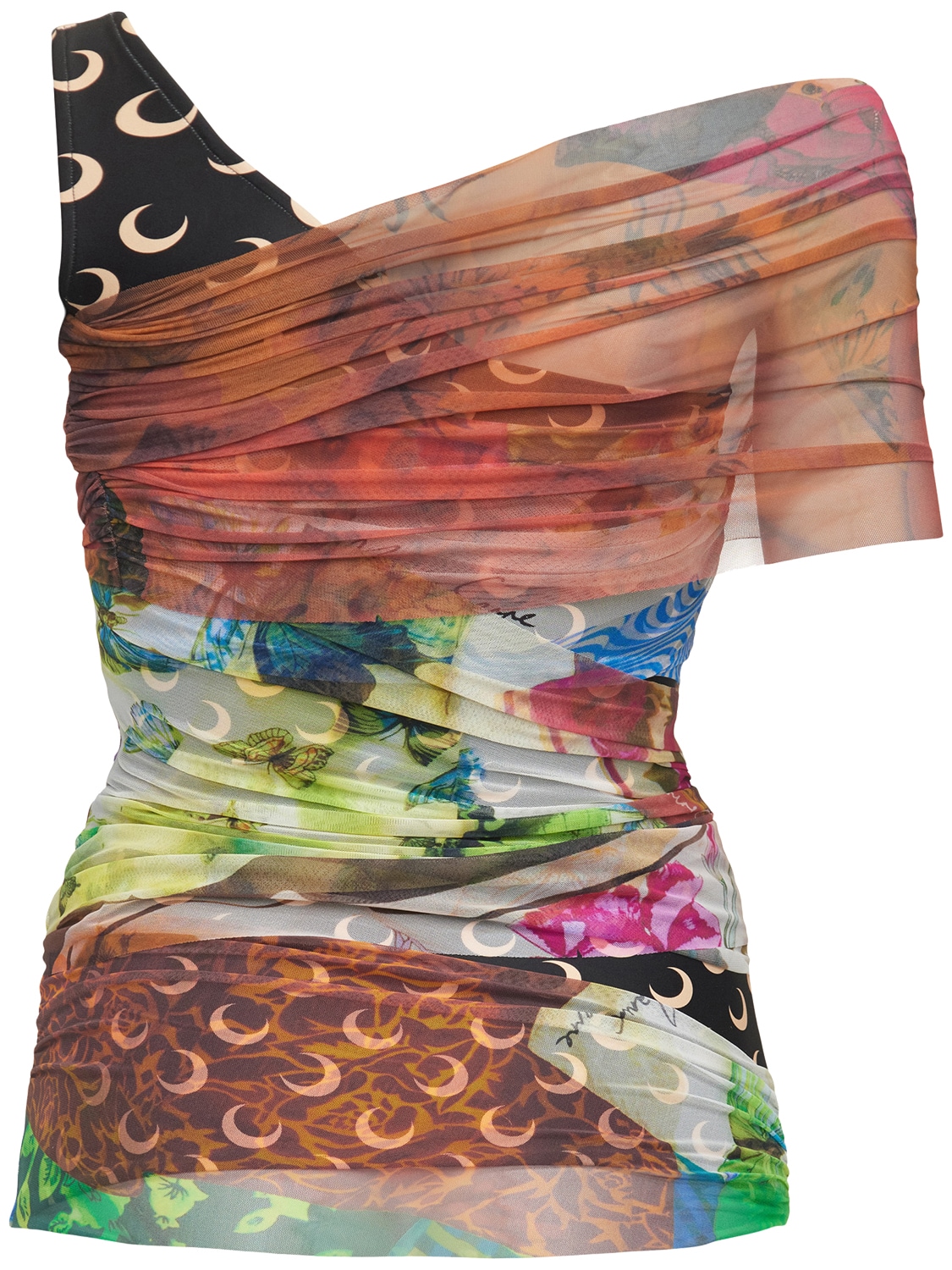 Marine Serre Draped Printed Jersey Patchwork Top In Multicolor