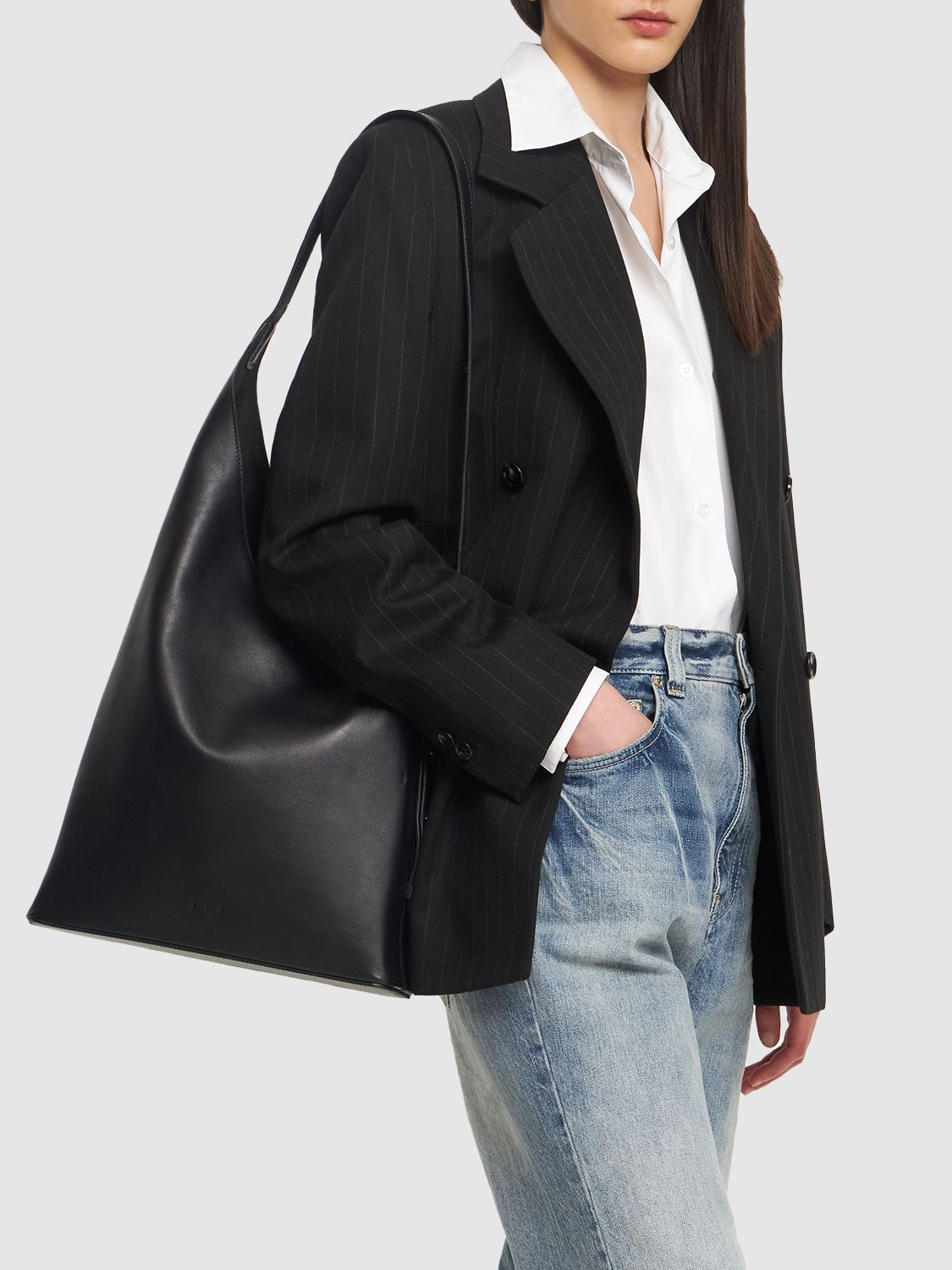 Aesther Ekme Demi Lune Asymmetric Bucket Bag In Black, ModeSens