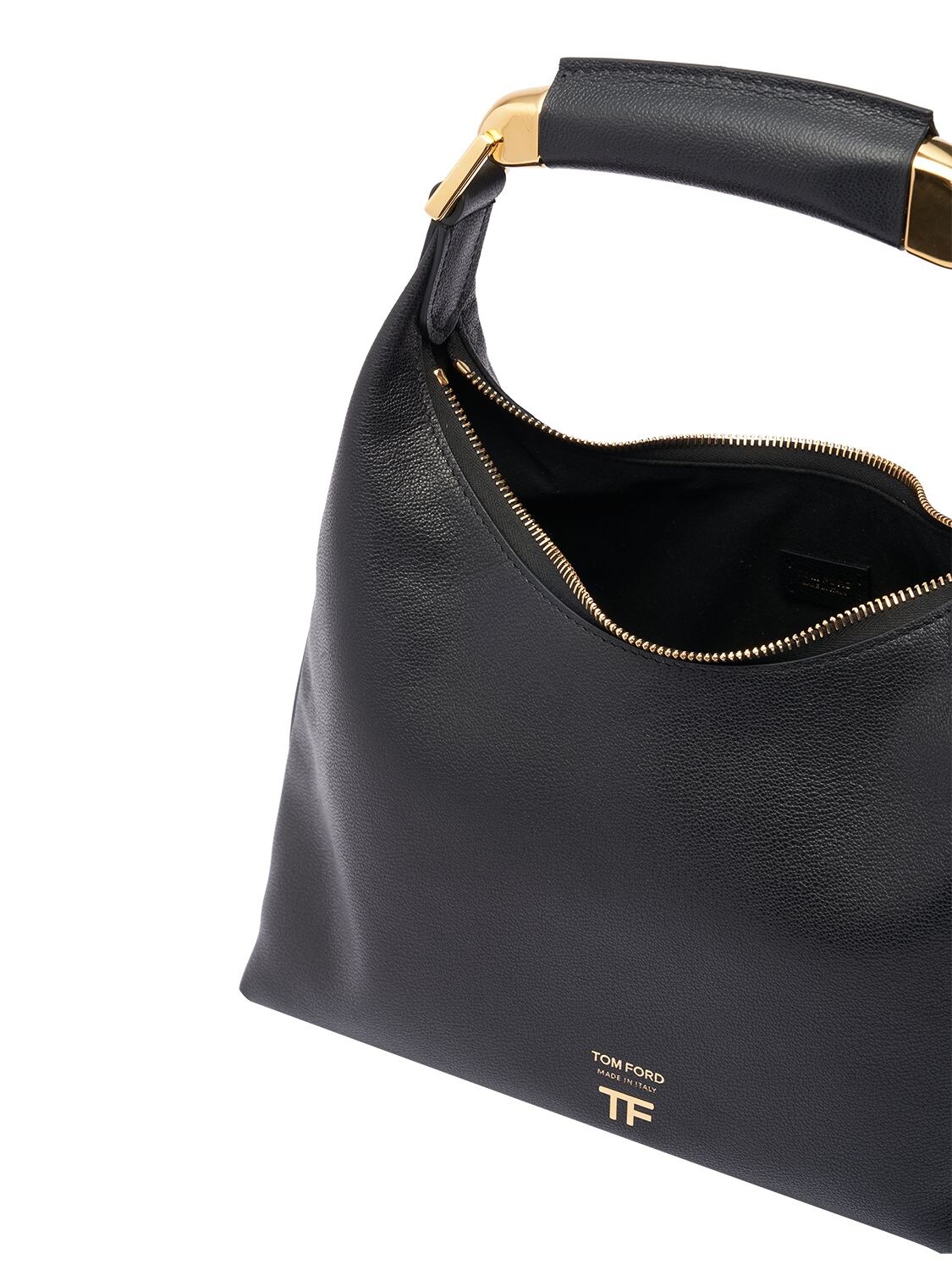 Shop Tom Ford Small Grain Leather Hobo Bag In Black