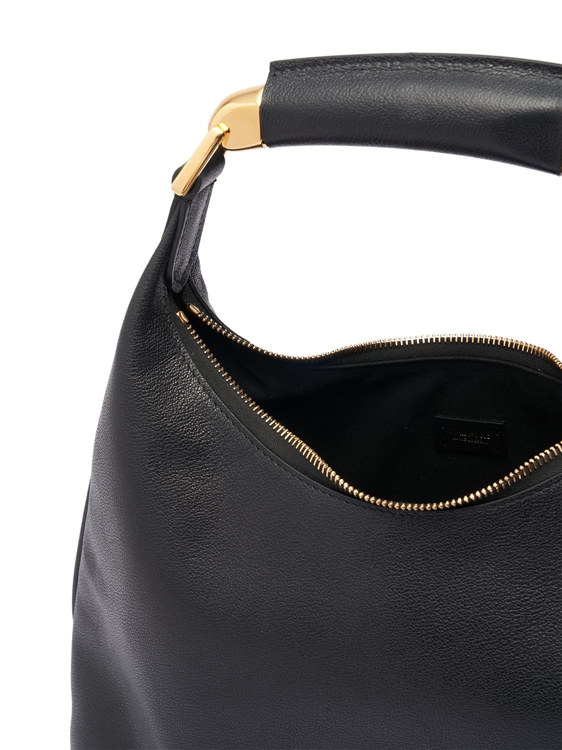 Shop Tom Ford Small Grain Leather Hobo Bag In Black