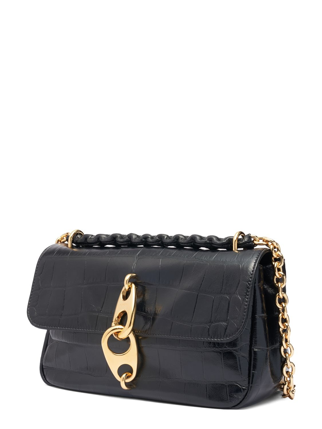 Shop Tom Ford Medium Croc Embossed Shoulder Bag In Black