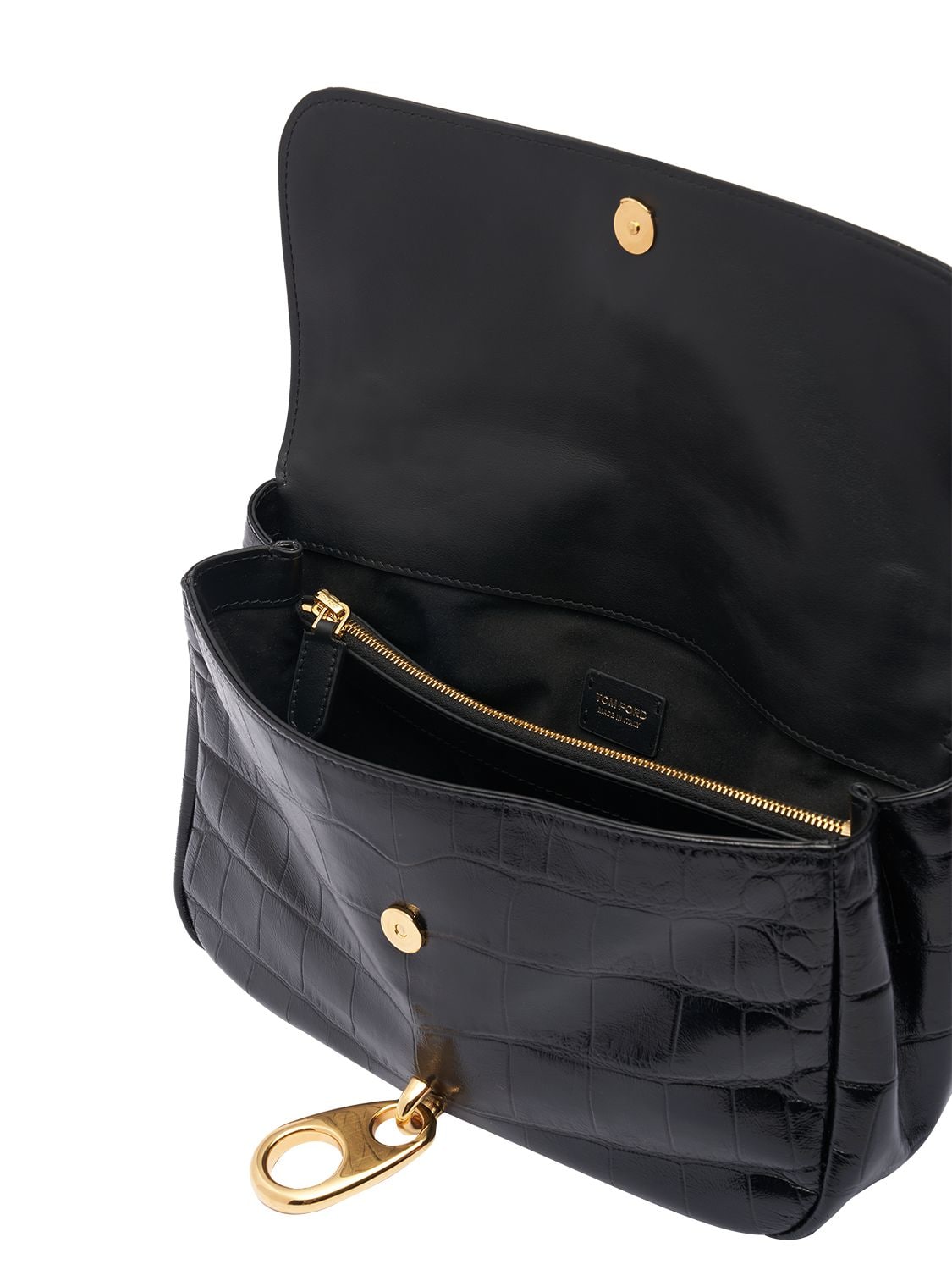 Shop Tom Ford Medium Croc Embossed Shoulder Bag In Black