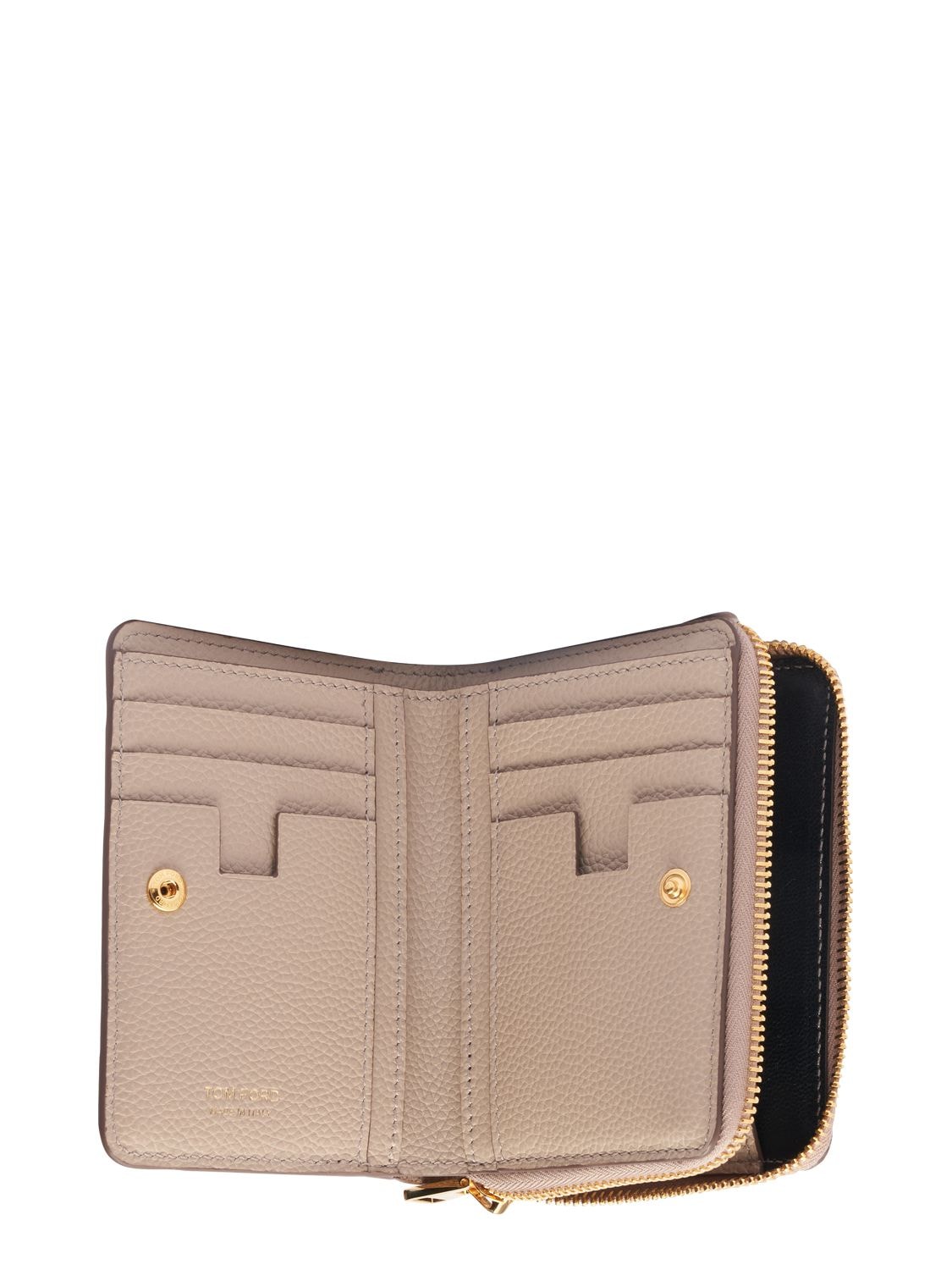 Shop Tom Ford Logo Leather Combat Zip Wallet In Silk Taupe