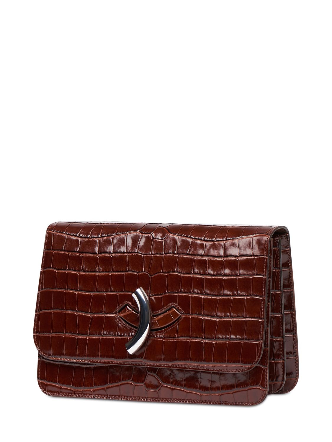 Shop Little Liffner Maccheroni Croc Embossed Leather Bag In Dark Brown