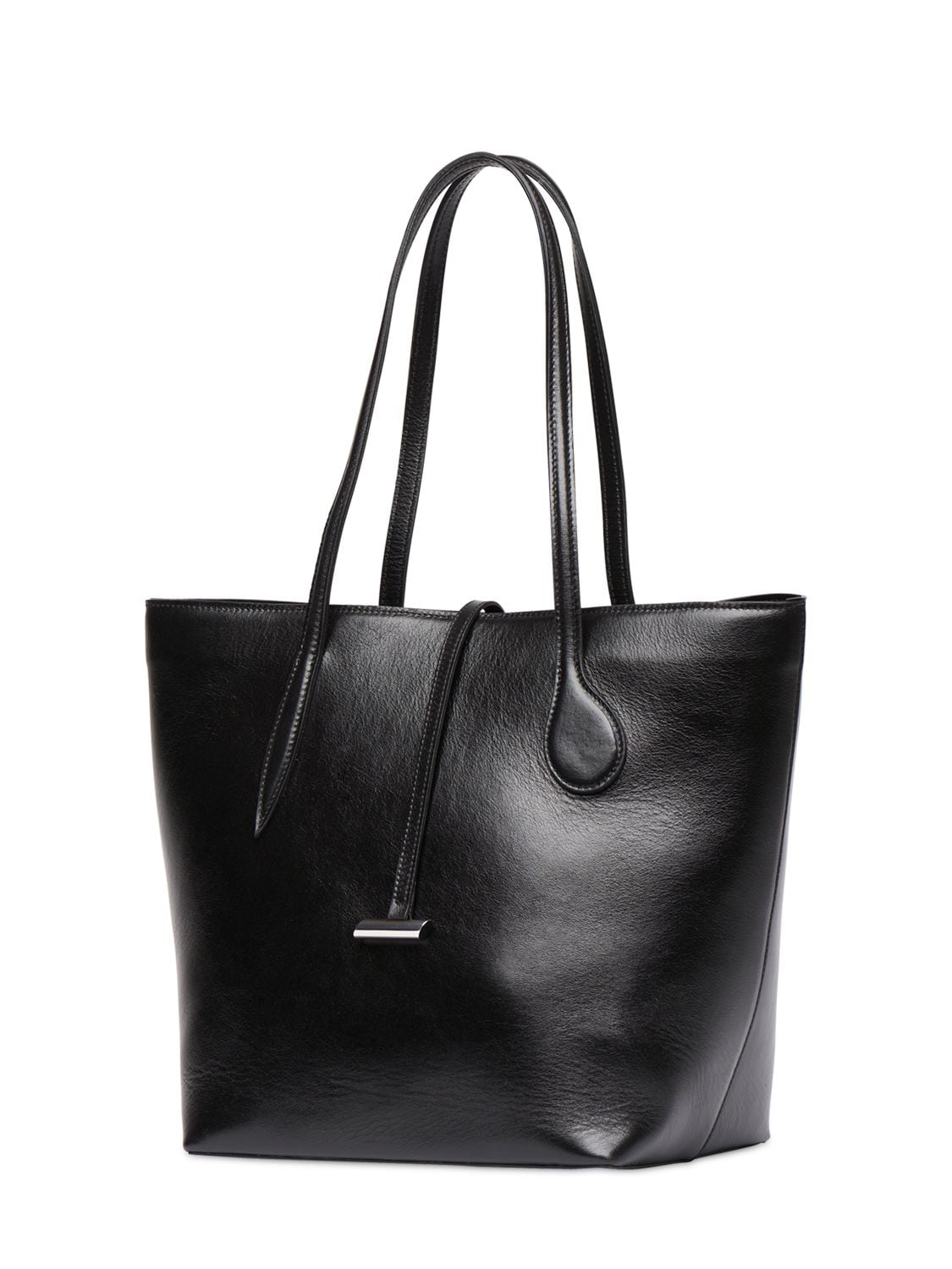 Shop Little Liffner Midi Sprout Glossy Leather Tote Bag In Black
