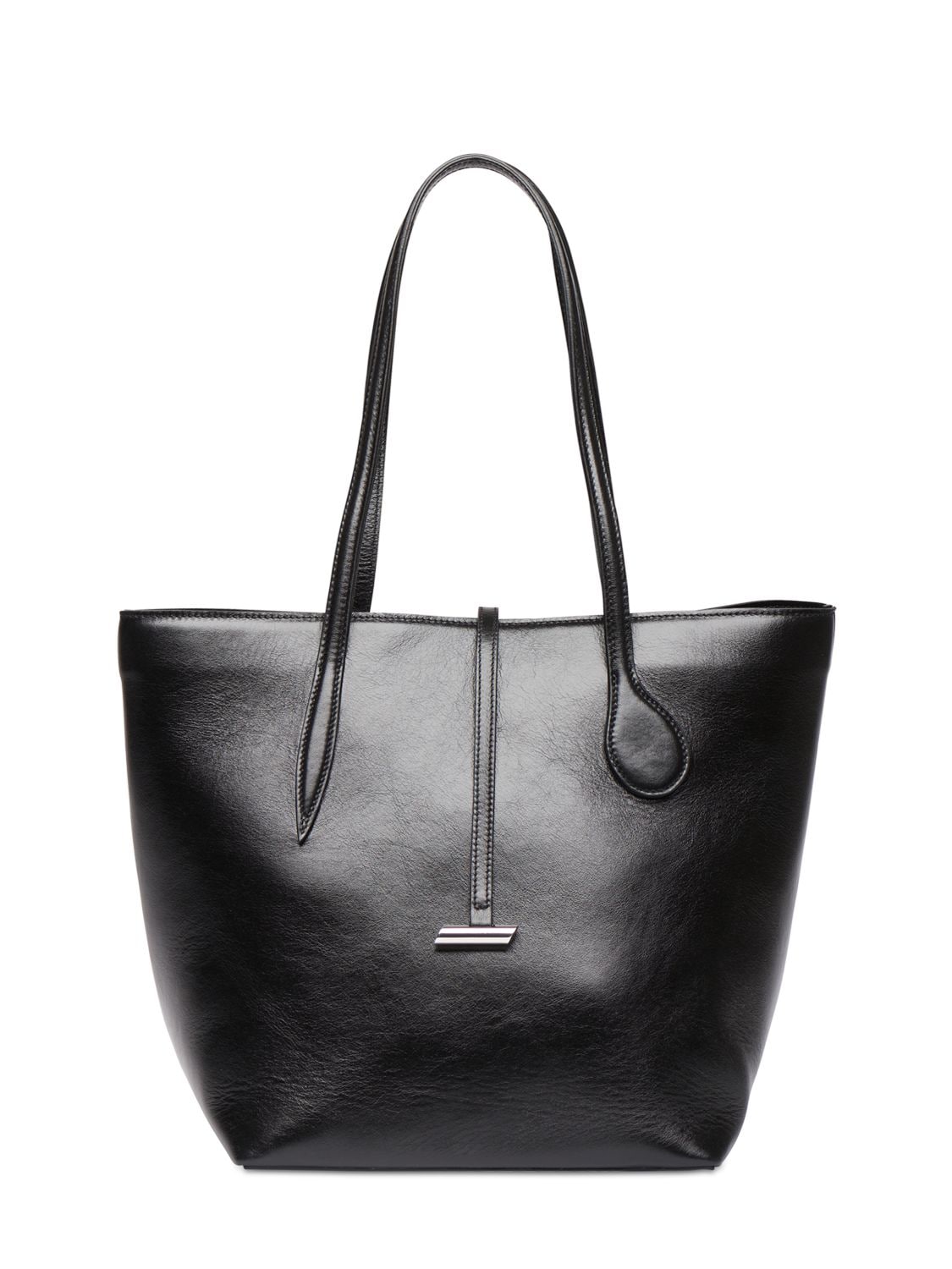 Little Liffner Midi Sprout Glossy Leather Tote Bag In Black