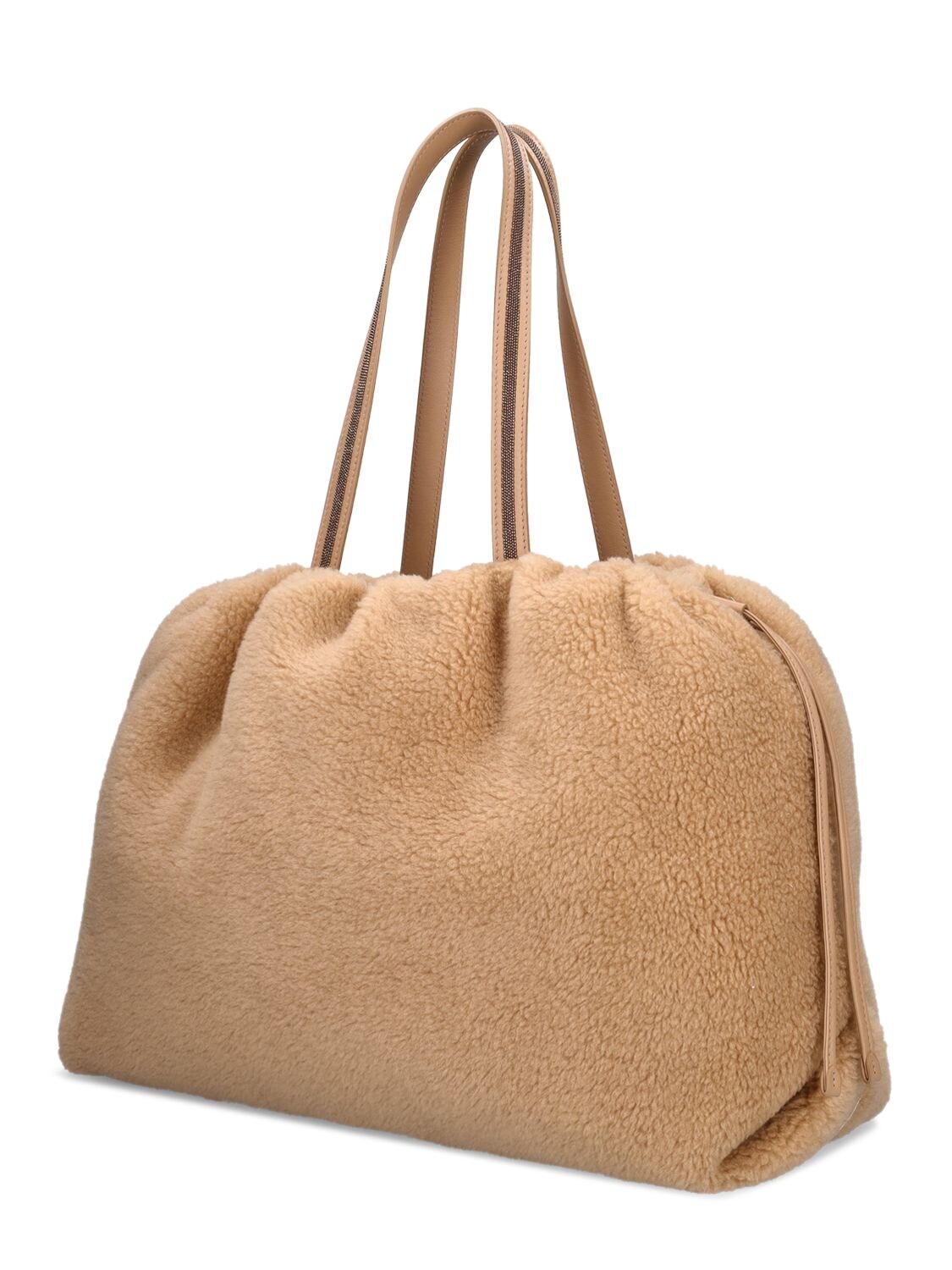 Shop Brunello Cucinelli Wool & Cashmere Top Handle Bag In Honey