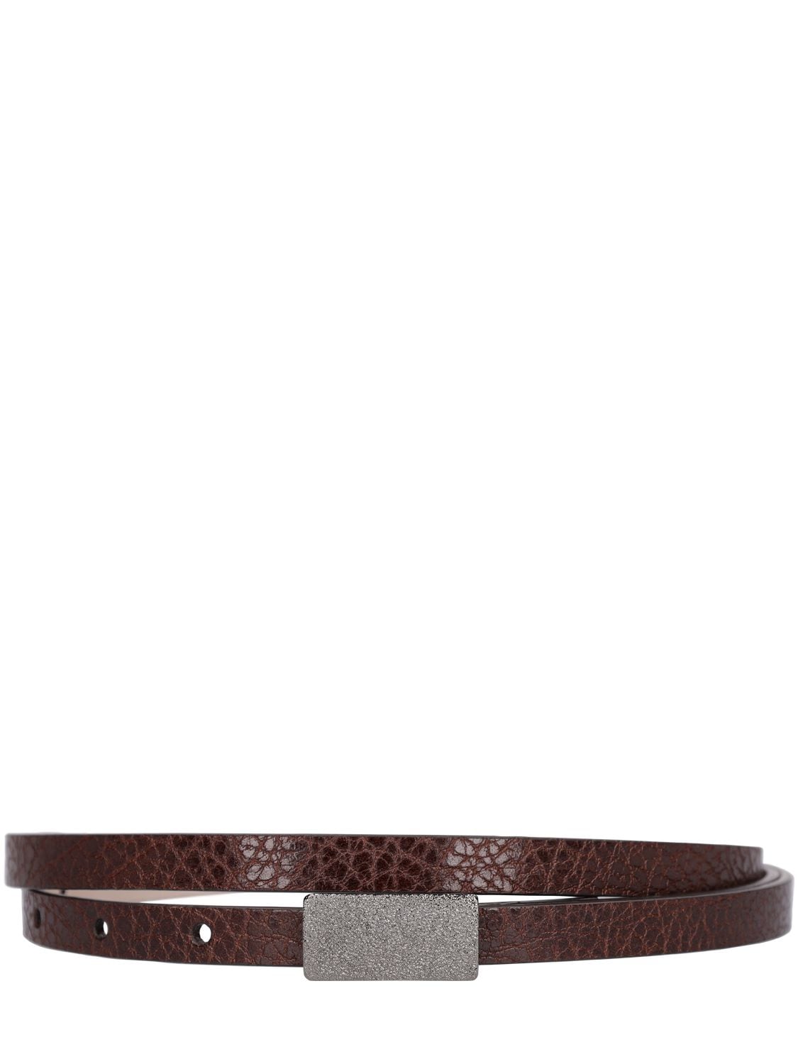Brunello Cucinelli 1cm Embellished Shiny Leather Belt In Sigaro