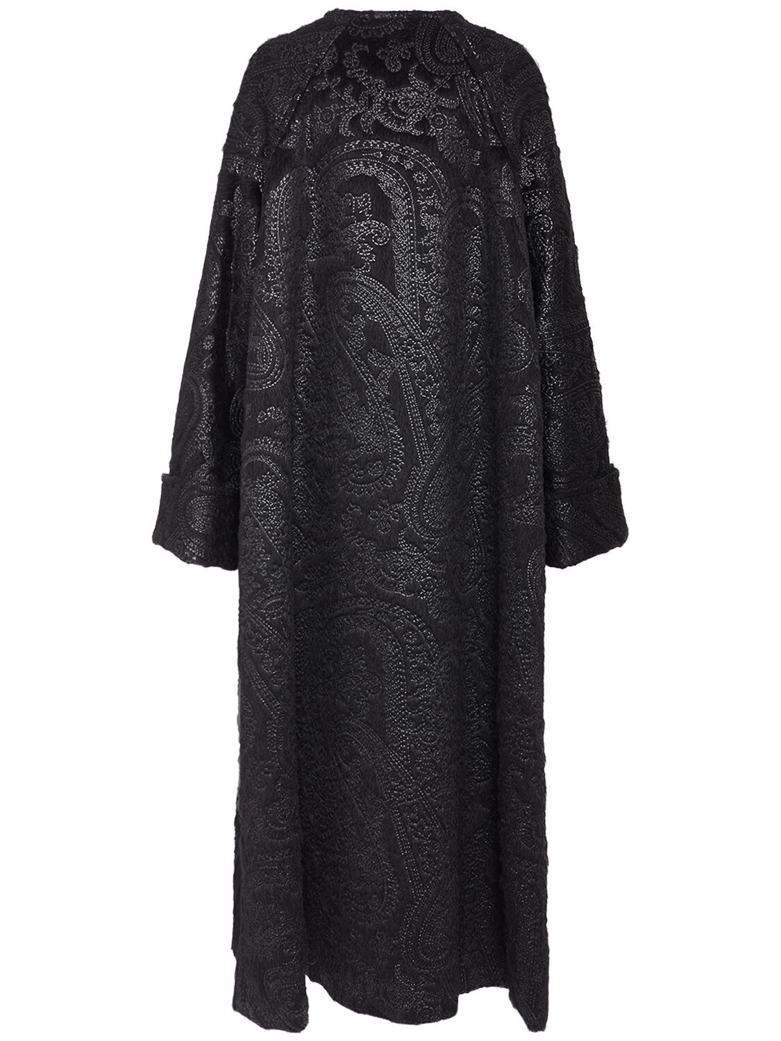 Shop Max Mara Ninfe Embroidered Alpaca Long Coat In Black