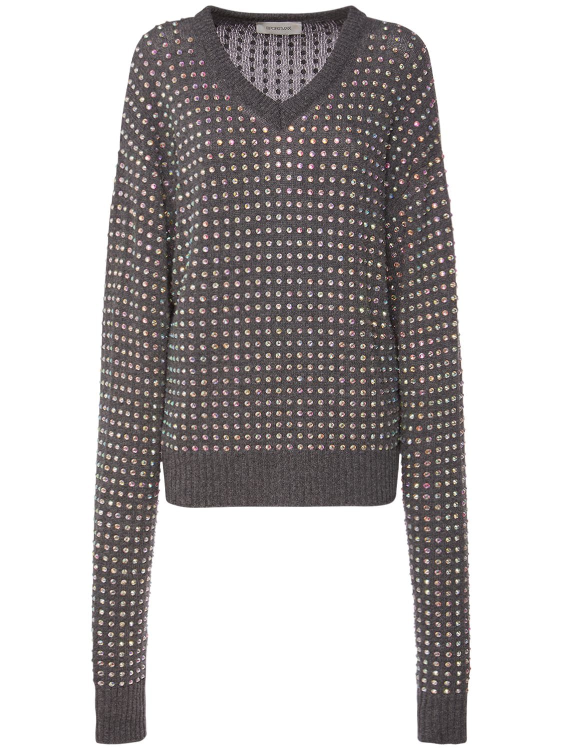 Uta Embellished Wool Knit V Neck Sweater – WOMEN > CLOTHING > KNITWEAR