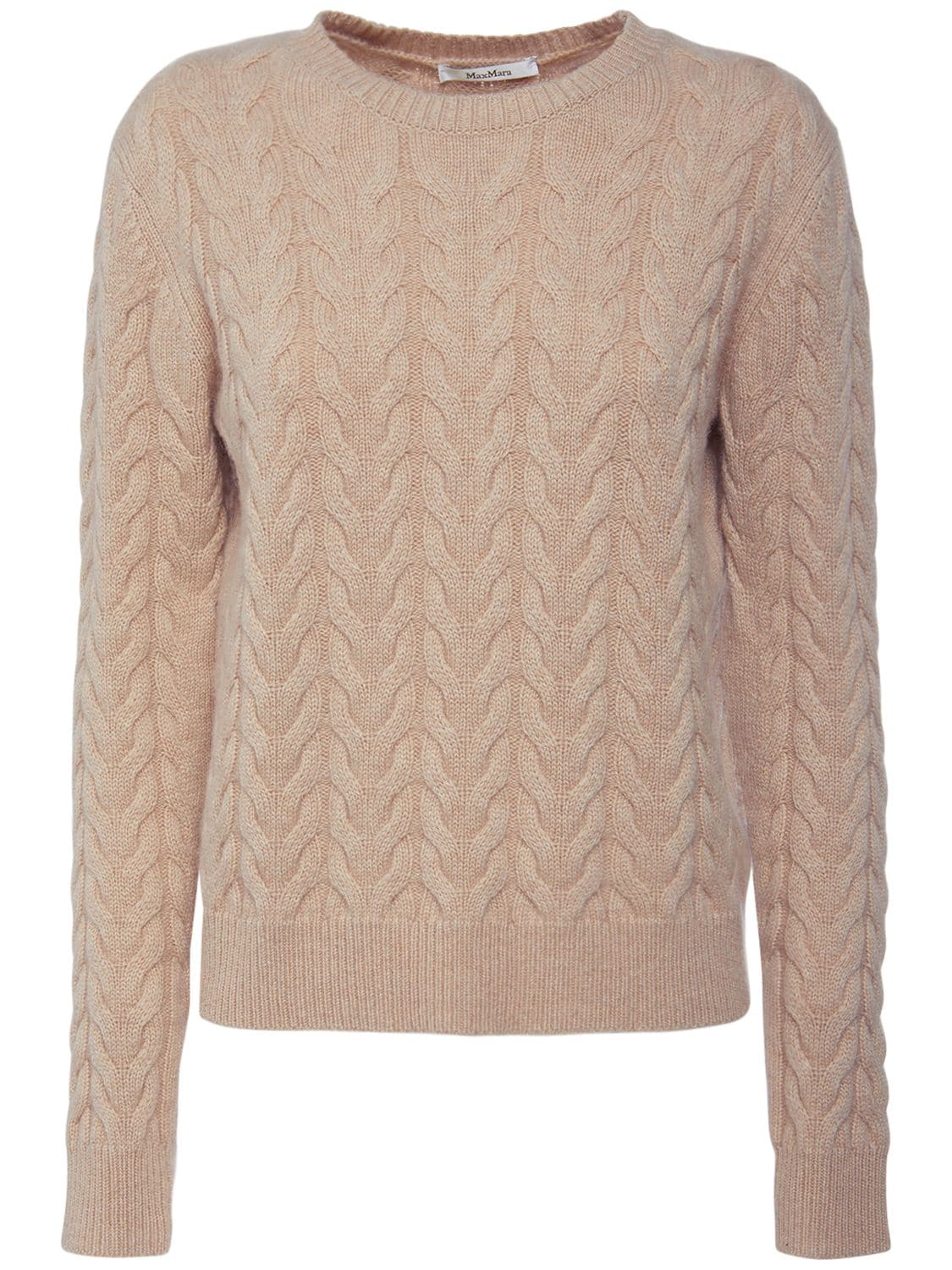 Max Mara Odessa Cable Knit Cashmere Sweater In Light Beige