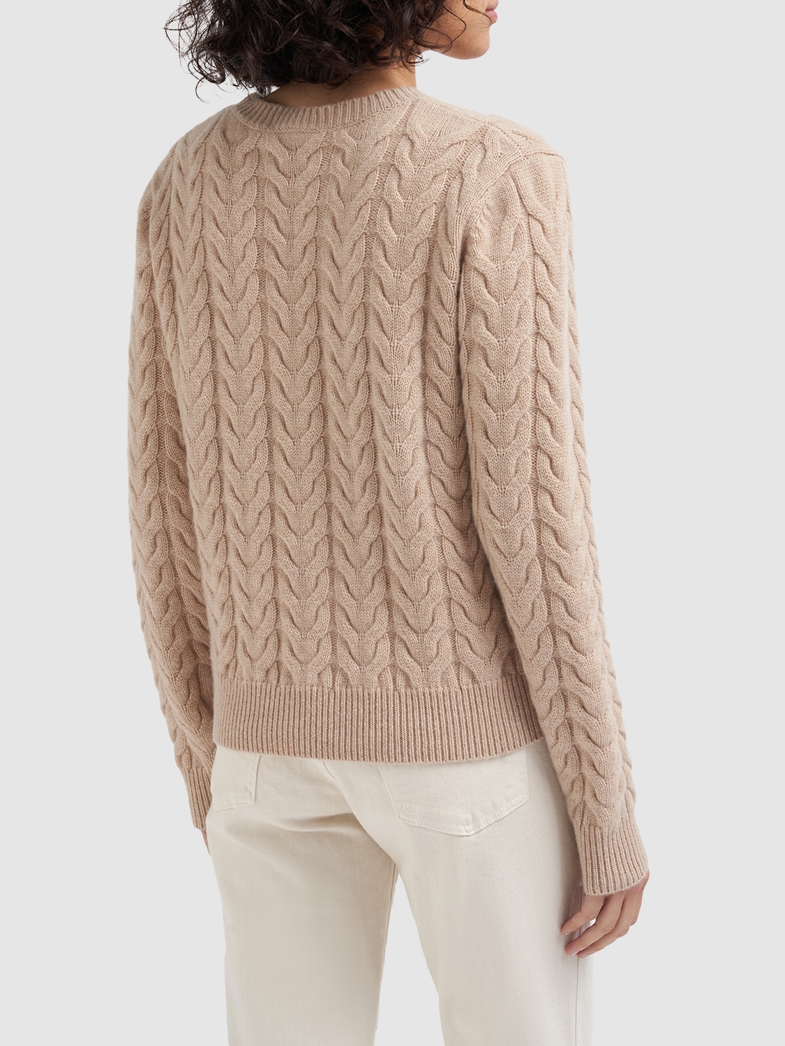 Shop Max Mara Odessa Cable Knit Cashmere Sweater In Light Beige