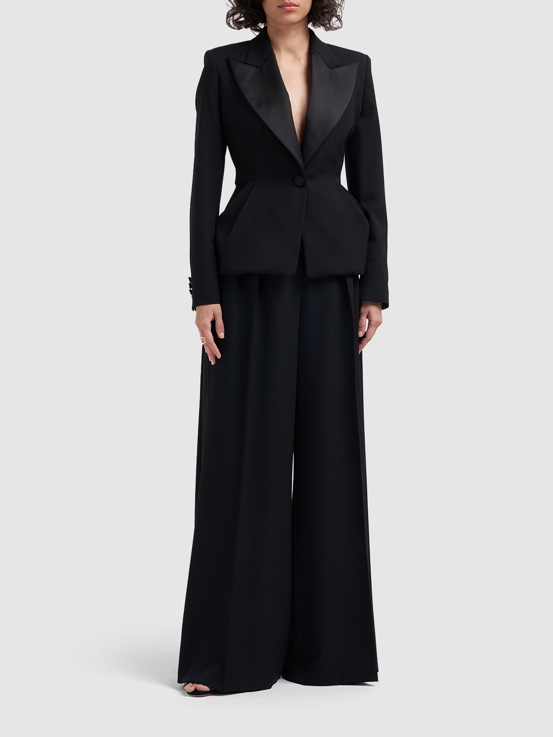 Max Mara Karub Granitè Wool Wide Pants In Black