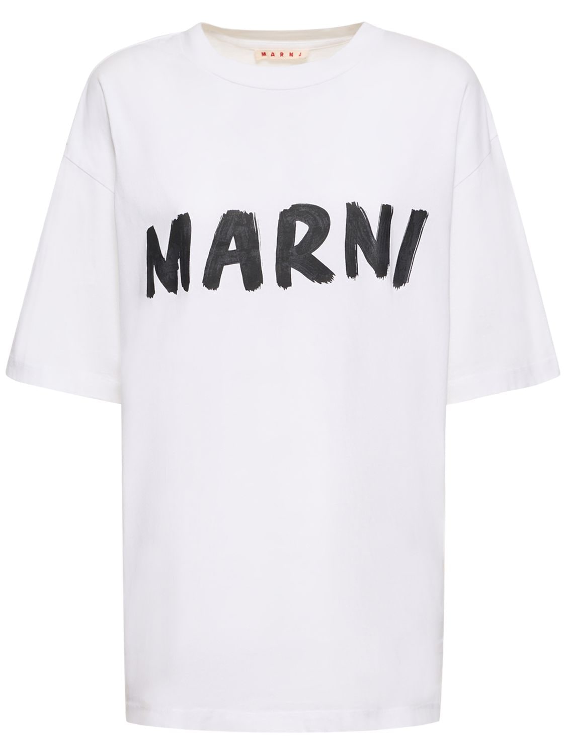 Shop Marni Printed Logo Cotton Jersey T-shirt In White