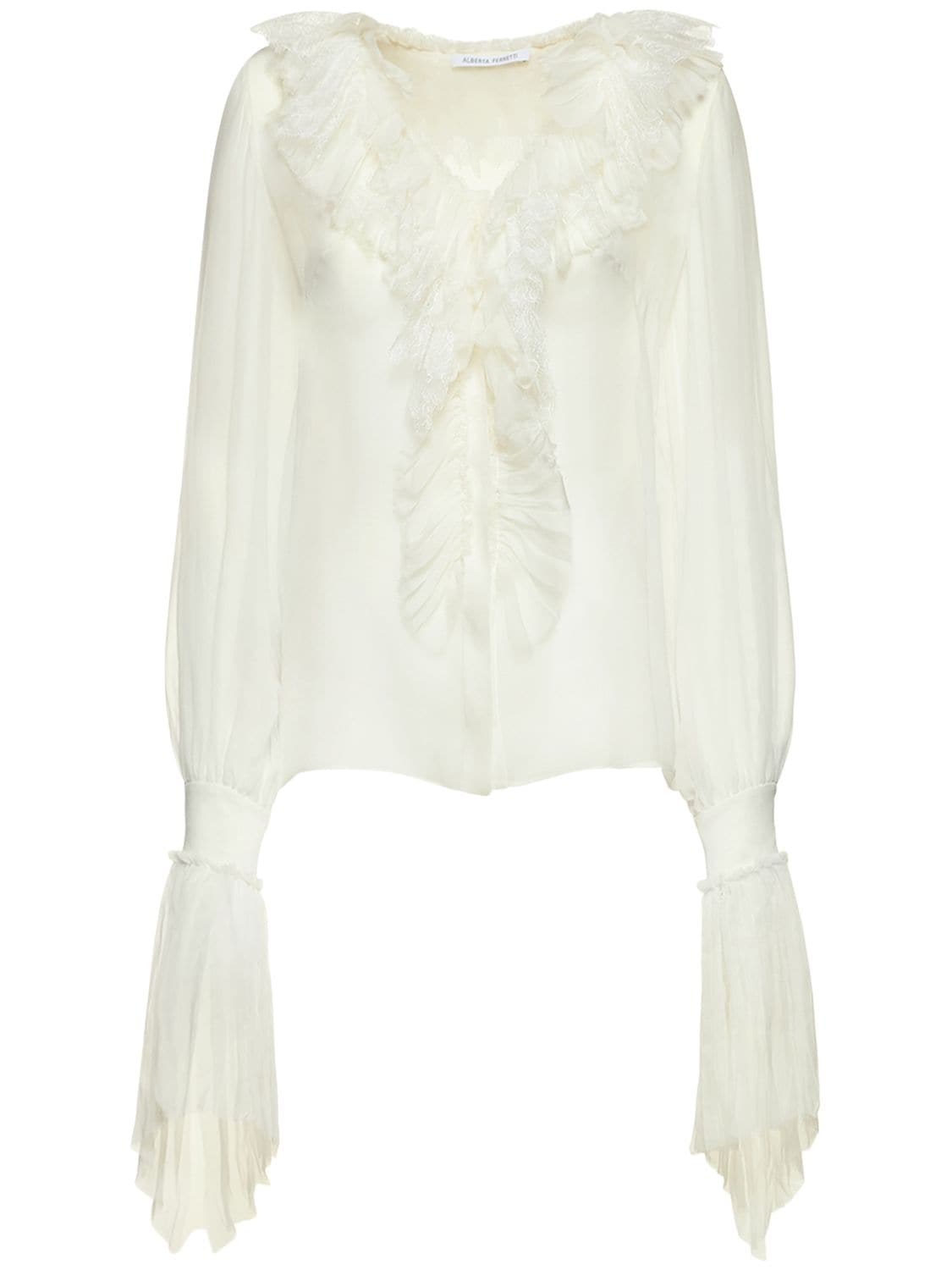 Alberta Ferretti Ruffled Silk Chiffon Shirt In White