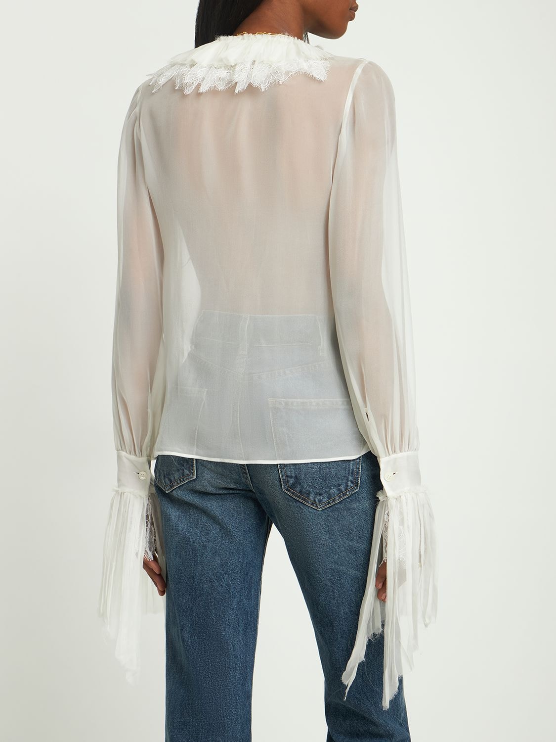 Shop Alberta Ferretti Ruffled Silk Chiffon Shirt In White