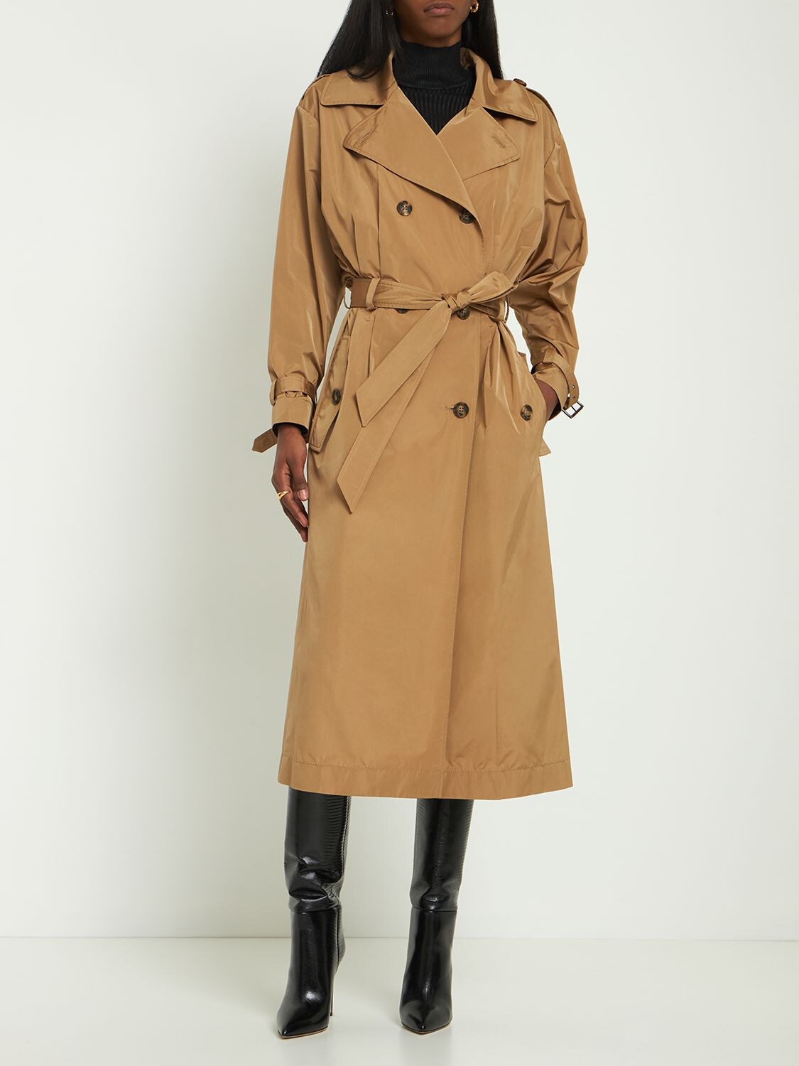 Shop Alberta Ferretti Silk Blend Canvas Trench Coat In Beige