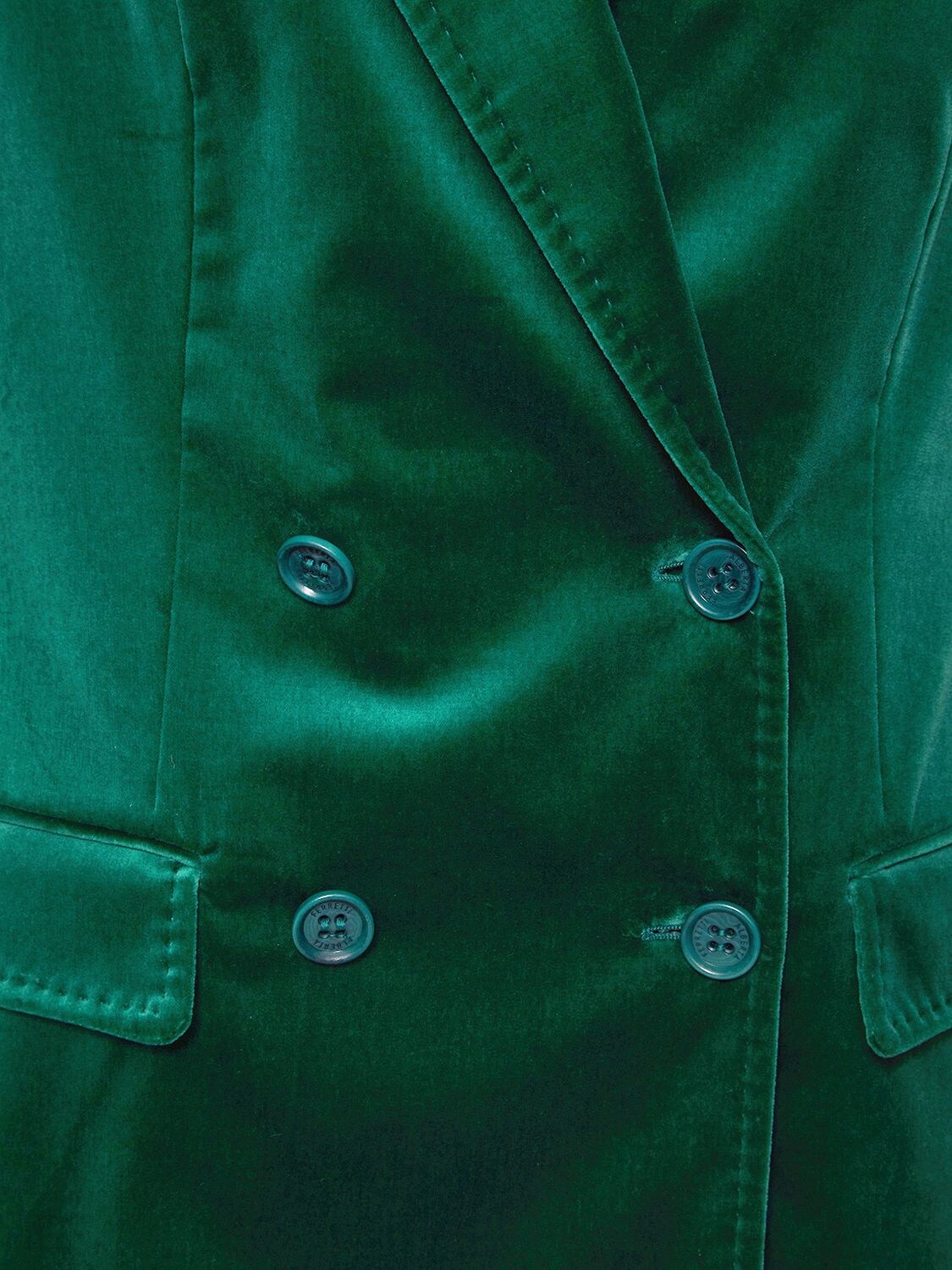 Shop Alberta Ferretti Cotton Velvet Double Breasted Blazer In Green