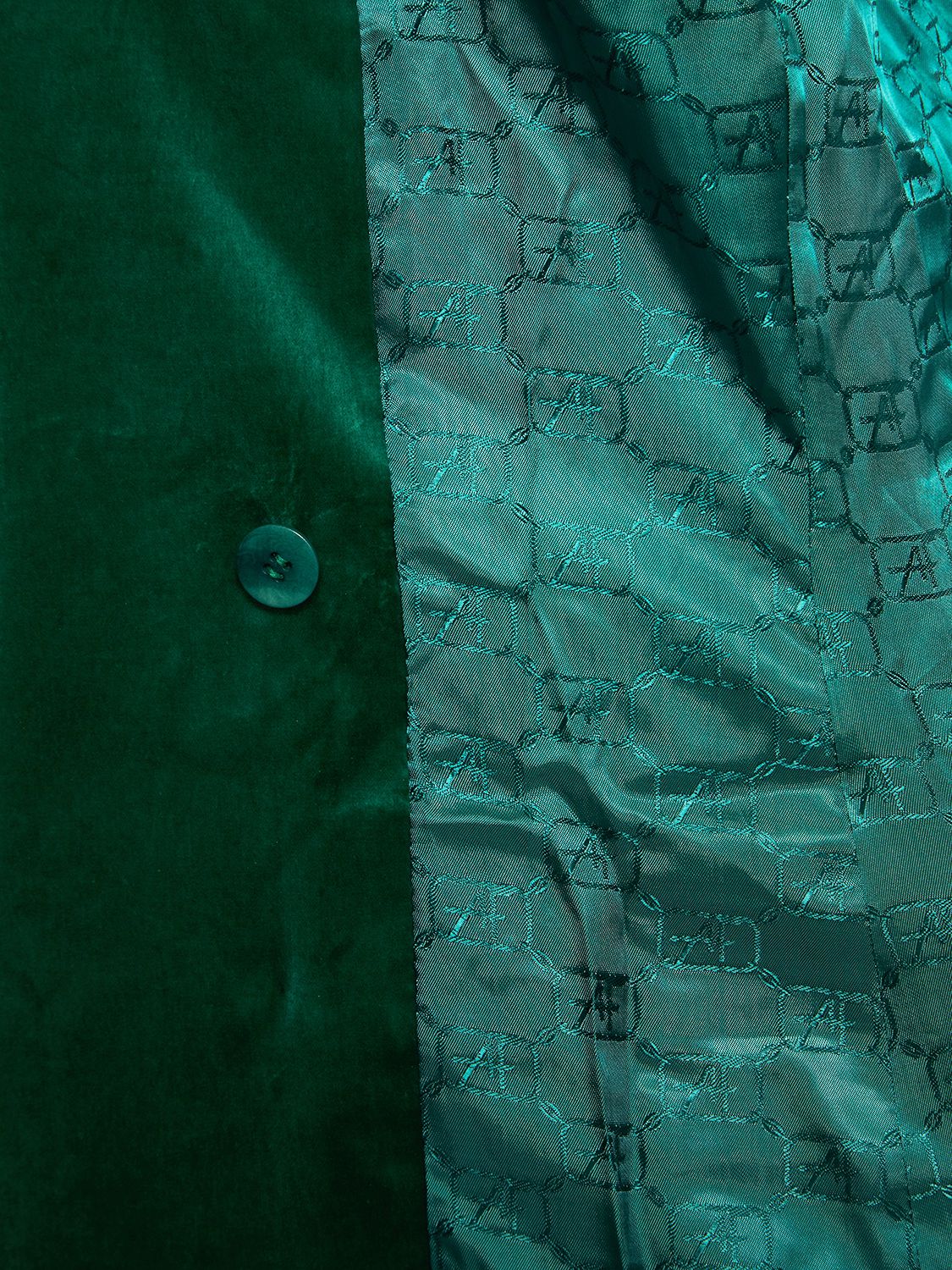 Shop Alberta Ferretti Cotton Velvet Double Breasted Blazer In Green