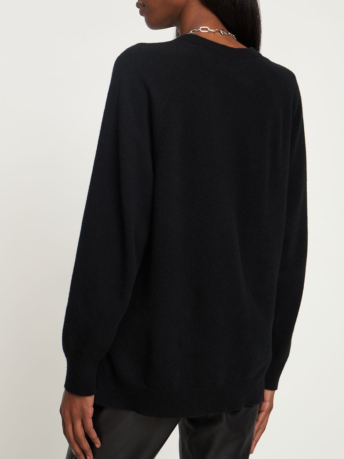 Shop Alberta Ferretti Cashmere & Wool Knit Crewneck Sweater In Black
