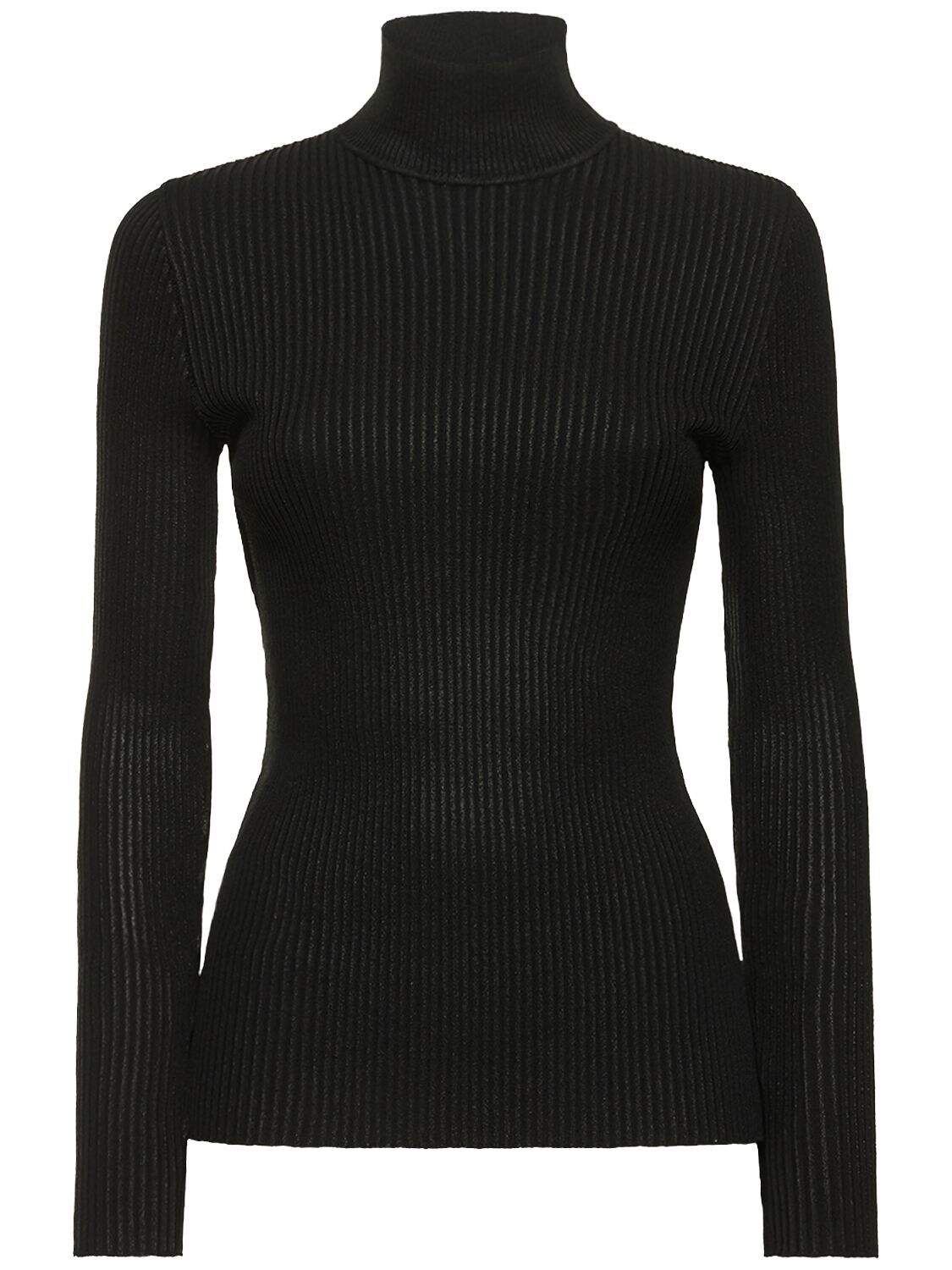 Shop Alberta Ferretti Viscose Blend Knit Turtleneck Sweater In Black