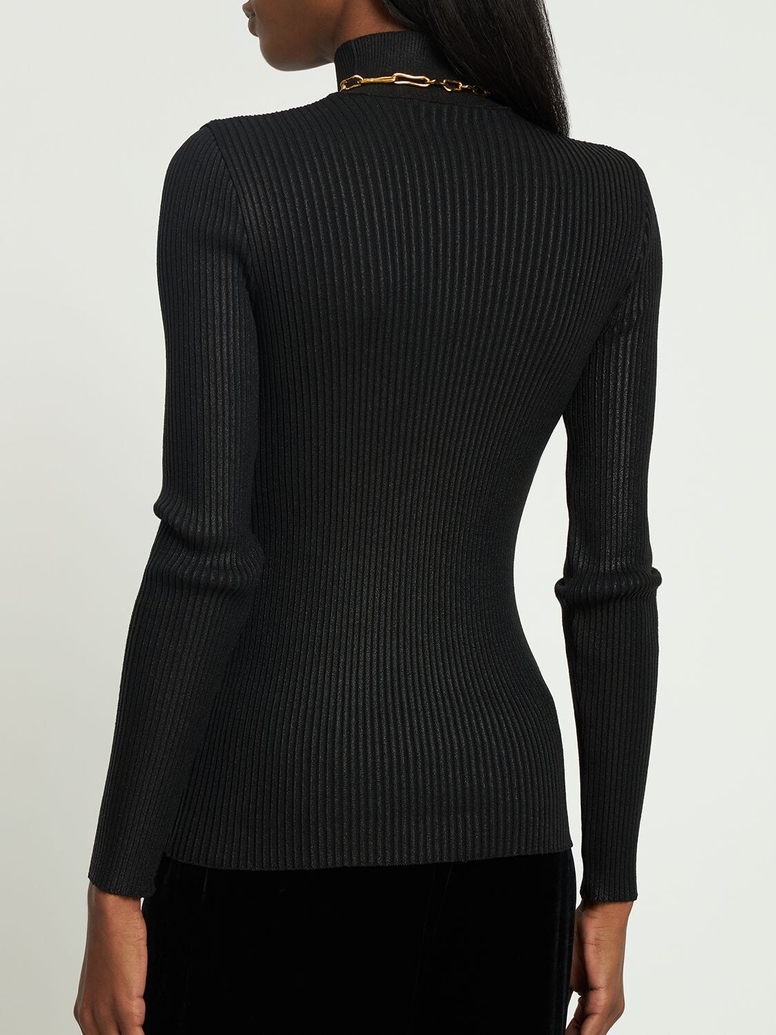Shop Alberta Ferretti Viscose Blend Knit Turtleneck Sweater In Black