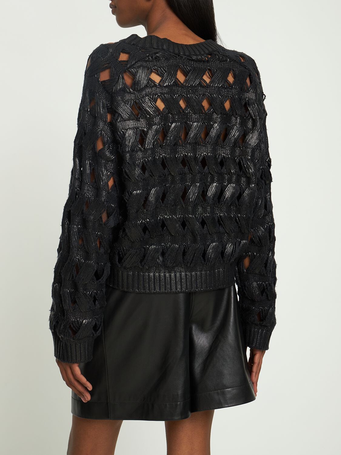 Shop Alberta Ferretti Cordonetto Cotton Blend Sweater In Black