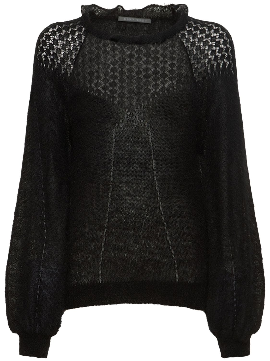Knit Mohair Blend Puff Sleeve Sweater – WOMEN > CLOTHING > KNITWEAR