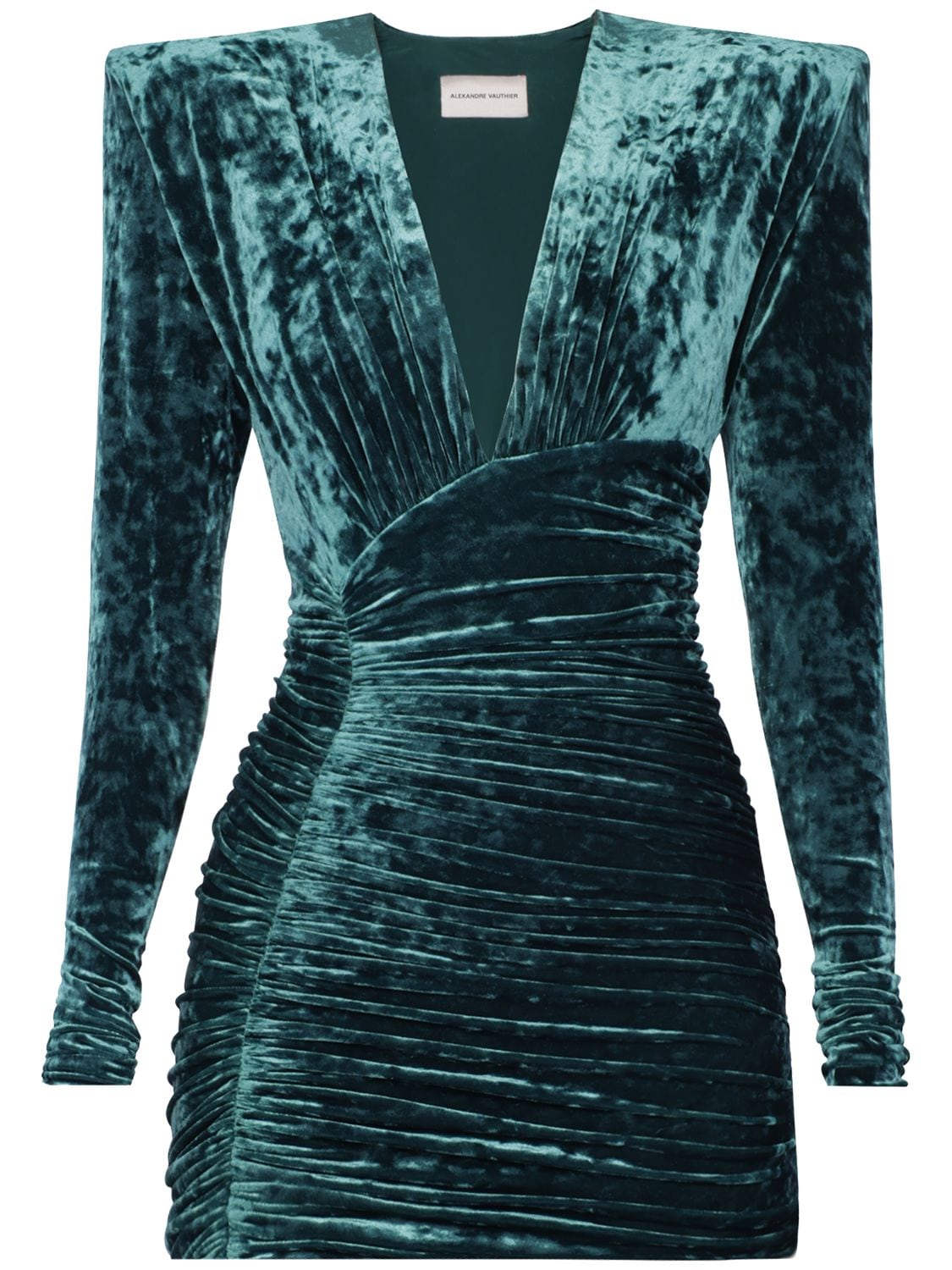 Shop Alexandre Vauthier Crushed Velvet Mini Dress In Teal Green