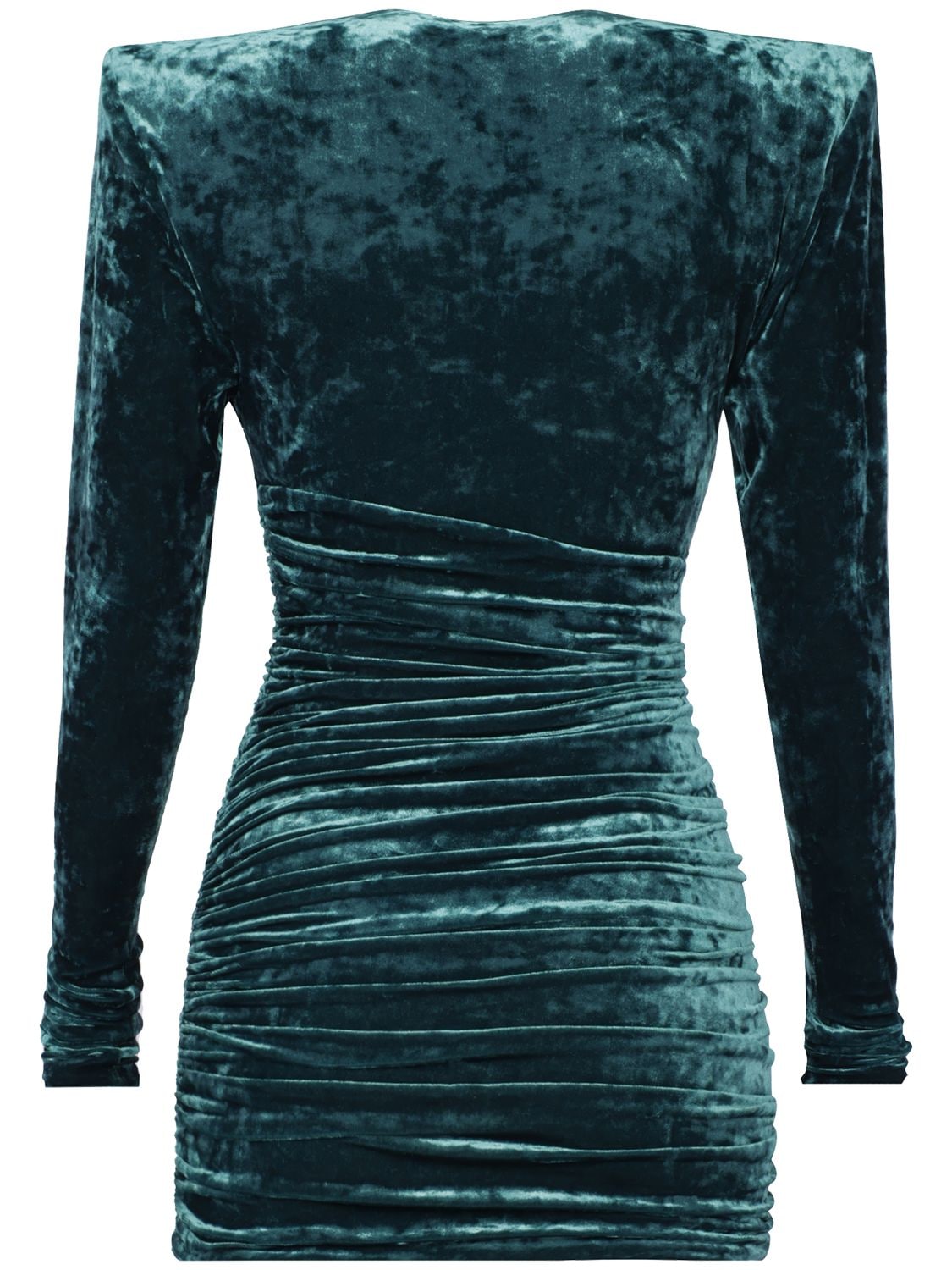 Shop Alexandre Vauthier Crushed Velvet Mini Dress In Teal Green