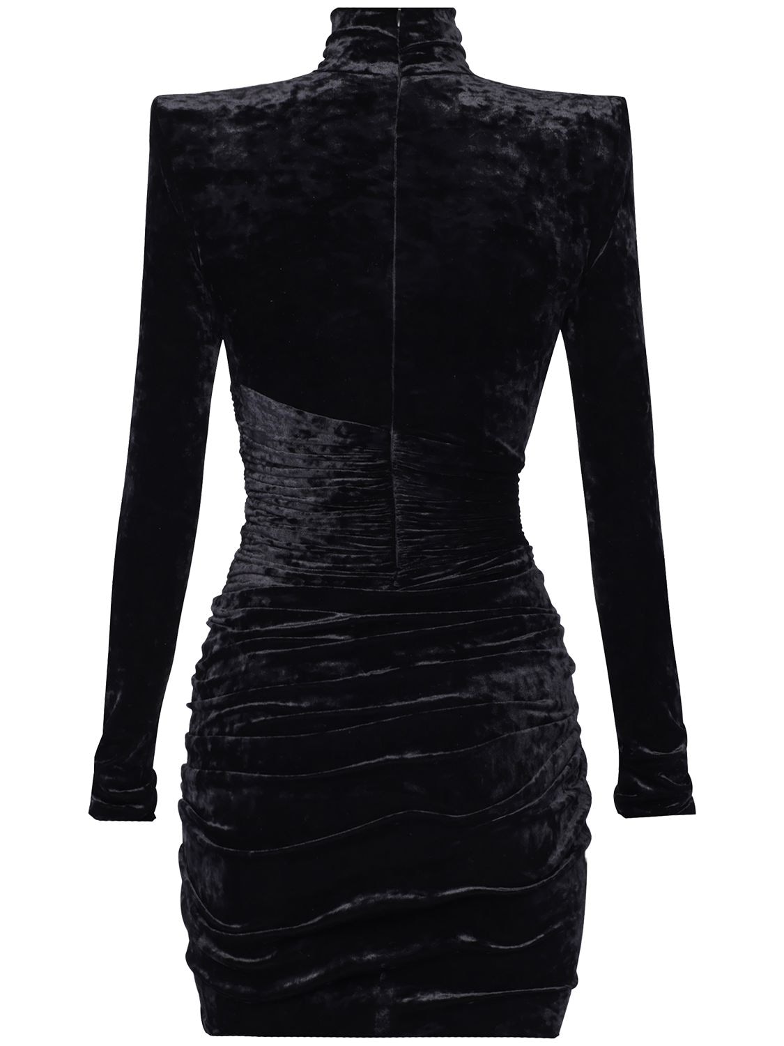 Shop Alexandre Vauthier Crushed Velvet Turtleneck Mini Dress In Black