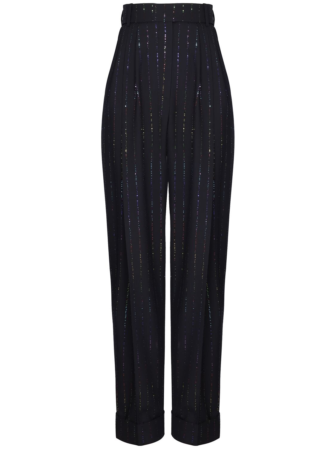 Shop Alexandre Vauthier High Rise Embellished Wool Twill Pants In Black