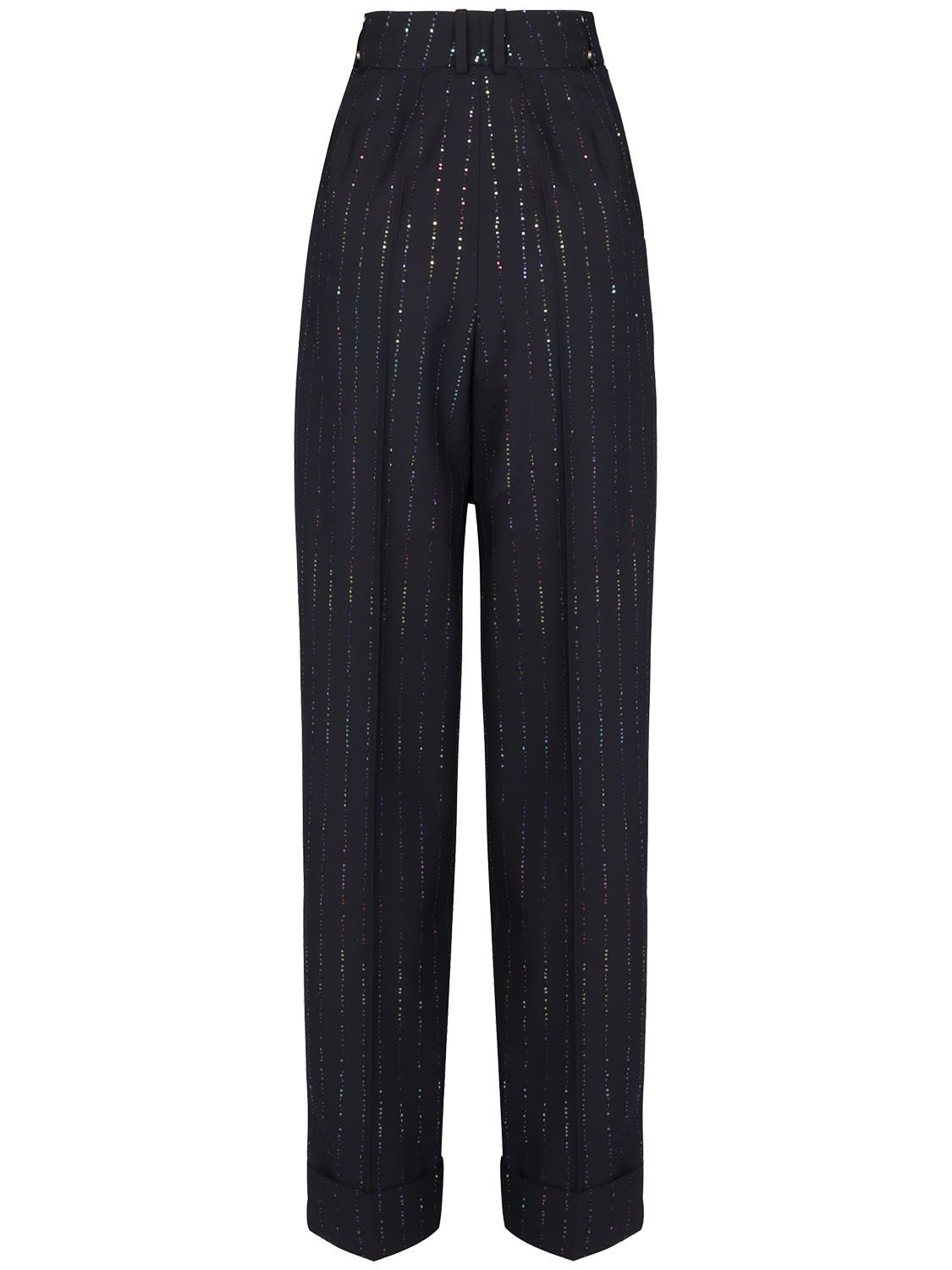 Alexandre Vauthier High Rise Embellished Wool Twill Pants In Black