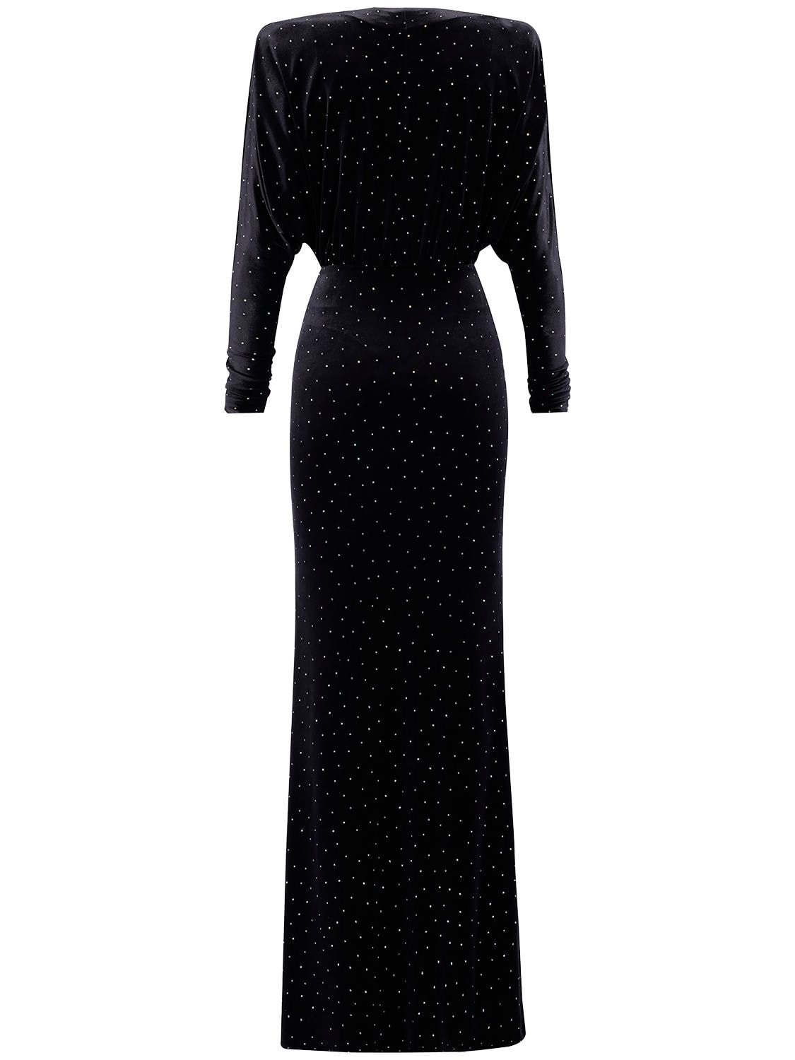 Shop Alexandre Vauthier Glittered Velvet Long Dress In Black
