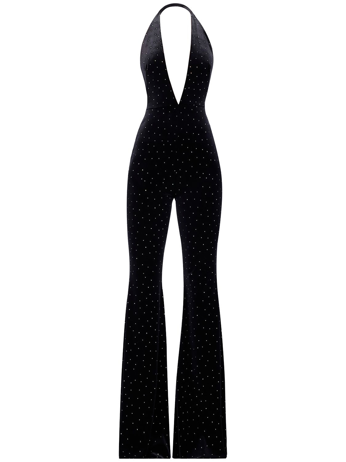 Shop Alexandre Vauthier Glittered Velvet Jumpsuit In Black