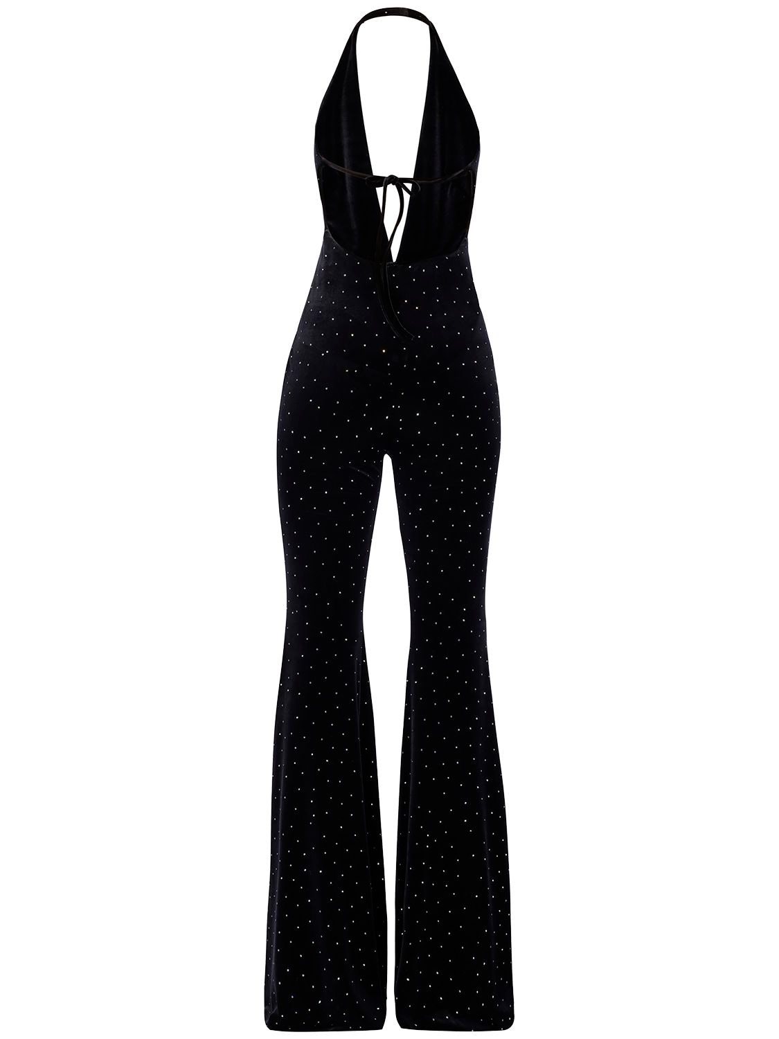 Shop Alexandre Vauthier Glittered Velvet Jumpsuit In Black