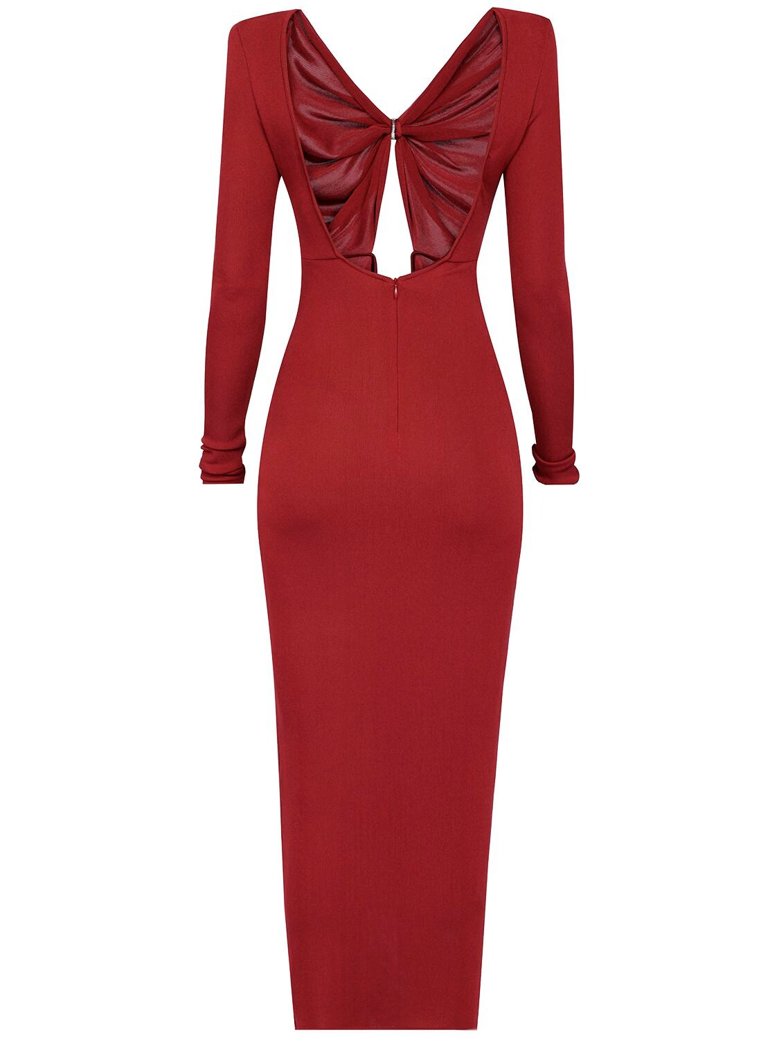 Shop Alexandre Vauthier Cutout Viscose Jersey Midi Dress In Dark Red