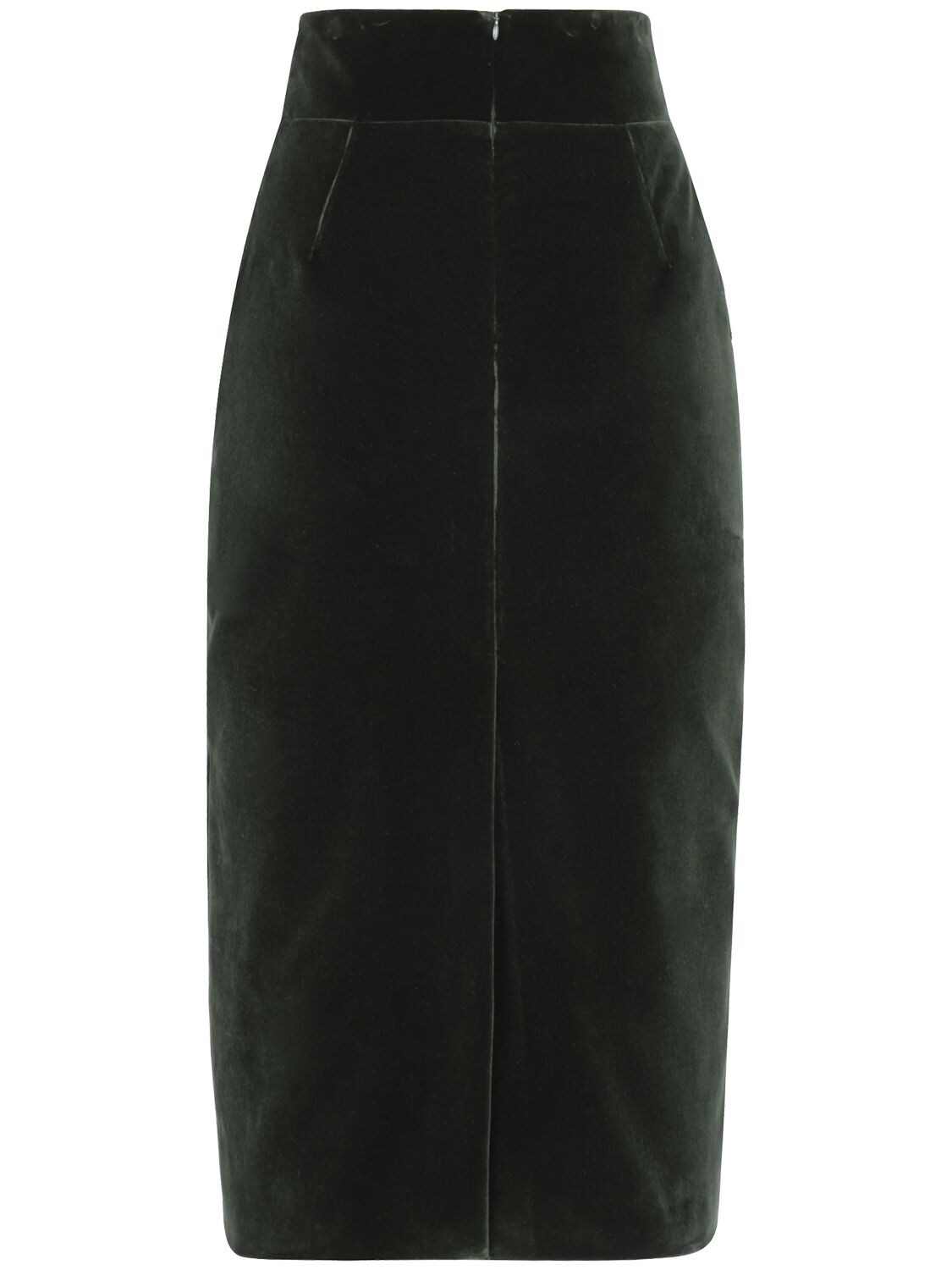 Shop Alexandre Vauthier High Rise Cotton Velvet Midi Skirt In Dark Green