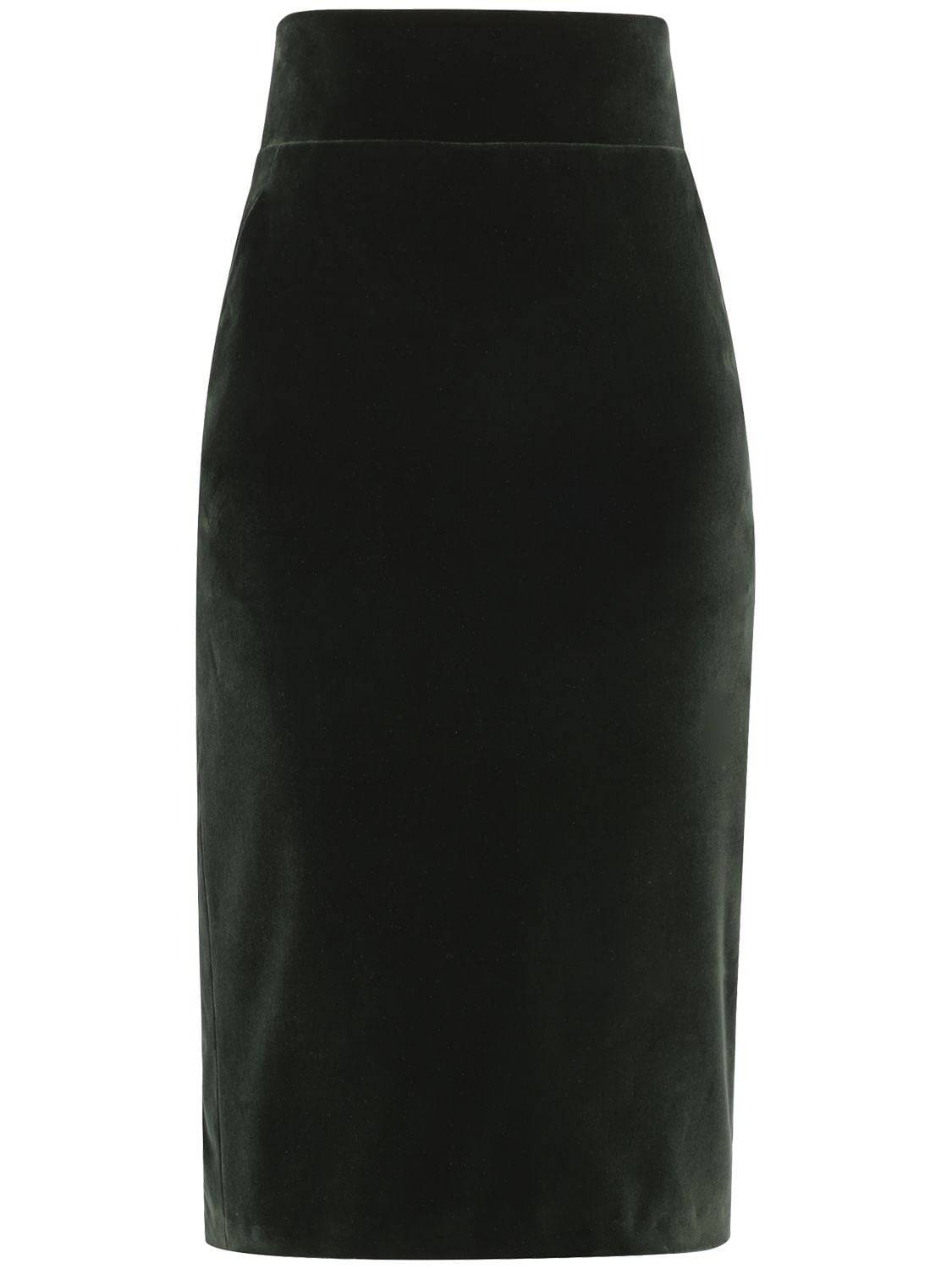 Alexandre Vauthier High Rise Cotton Velvet Midi Skirt In Dark Green