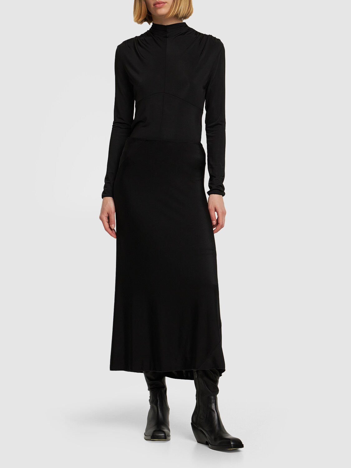 Shop Jil Sander Draped Viscose Jersey Long Sleeve Top In Black