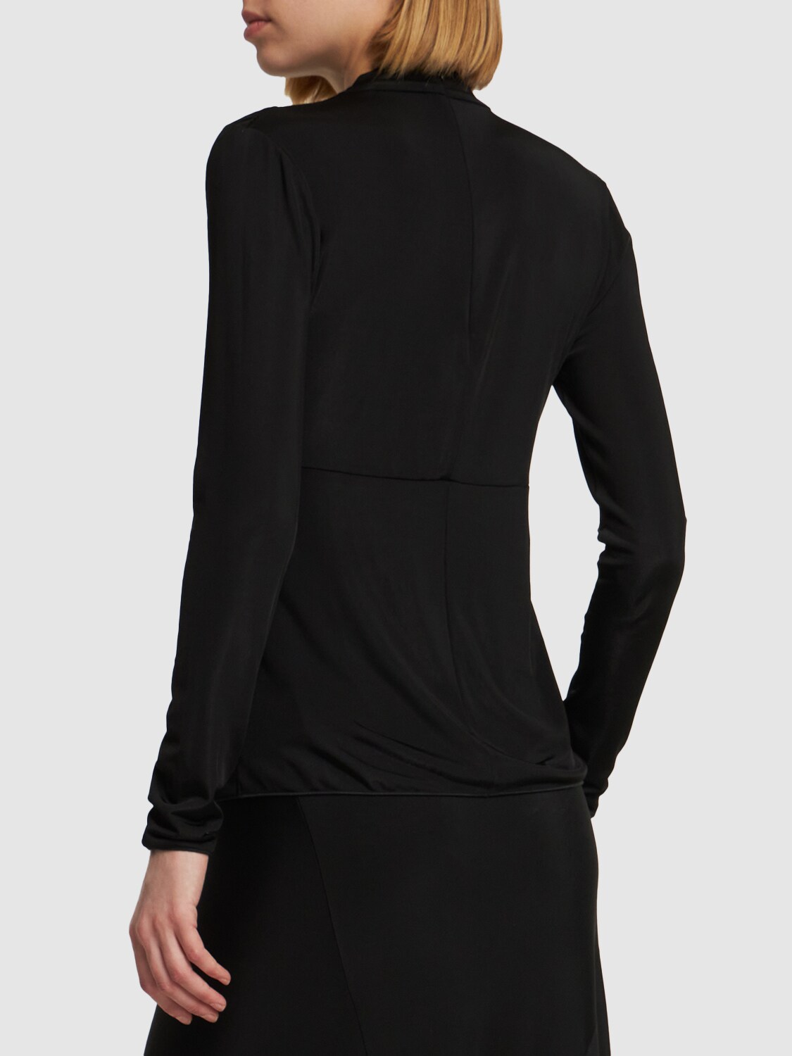 Shop Jil Sander Draped Viscose Jersey Long Sleeve Top In Black