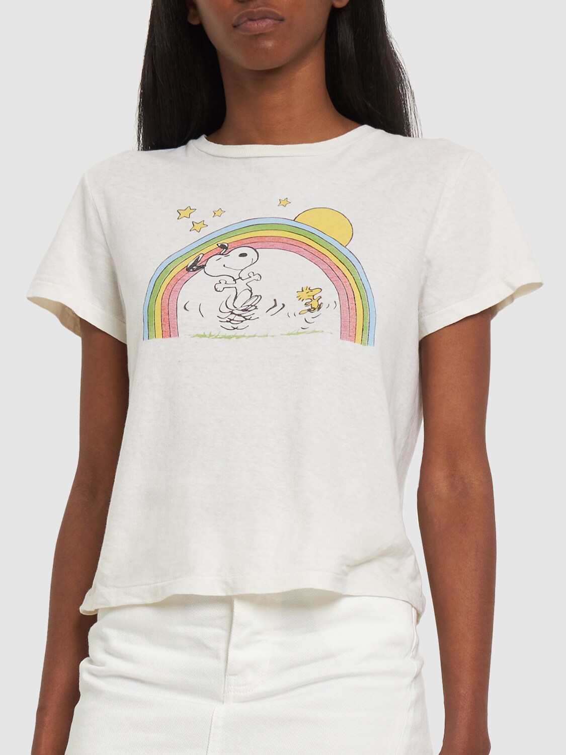 Shop Re/done Peanuts Rainbow Classic Cotton T-shirt In Whiet,multi