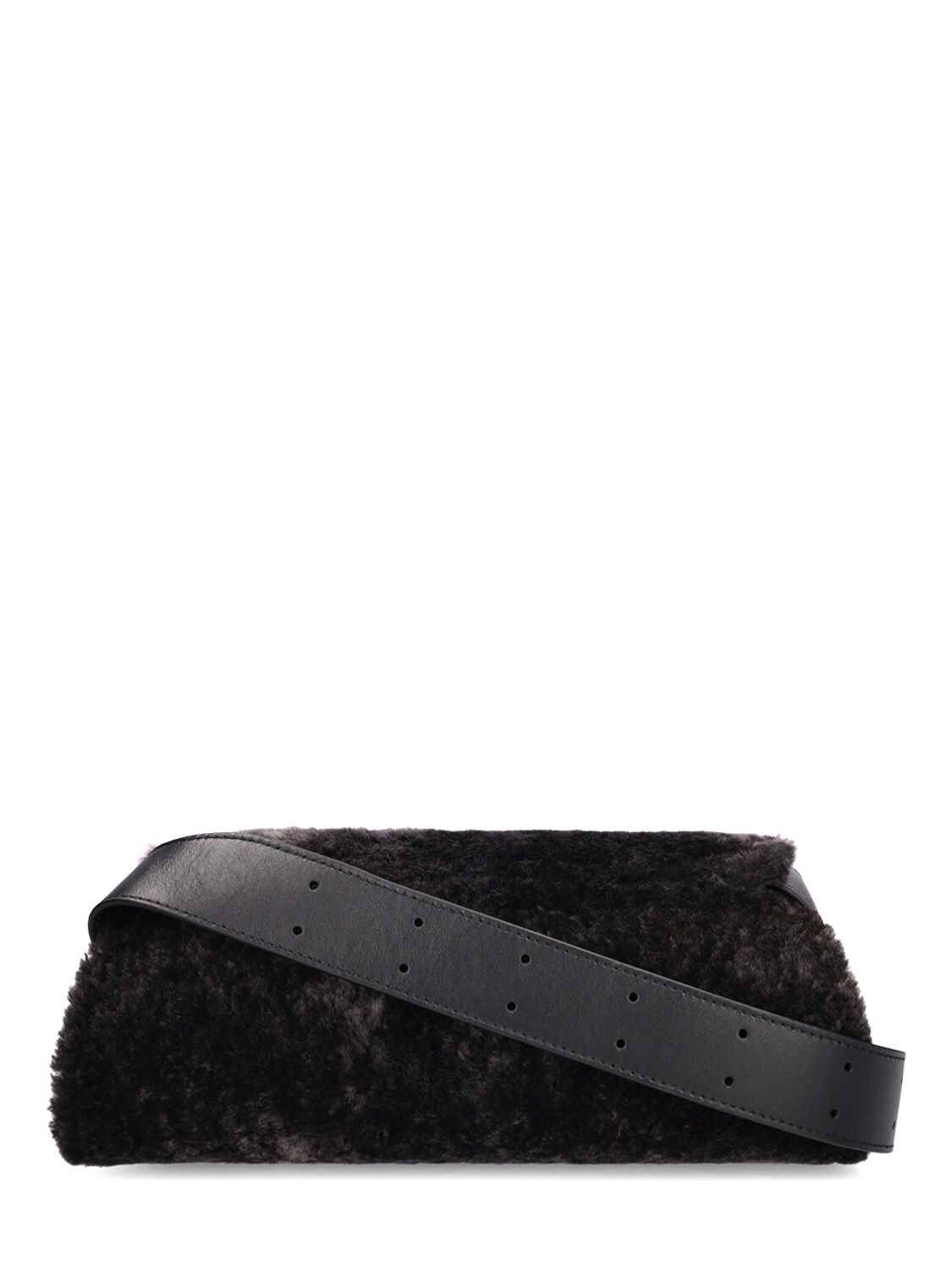 Shop Jil Sander Small Cannolo Shearling Shoulder Bag In Black