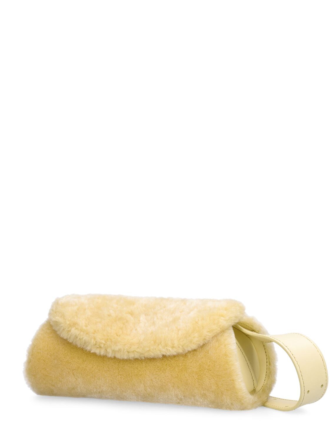 Shop Jil Sander Mini Cannolo Shearling Shoulder Bag In Lemon