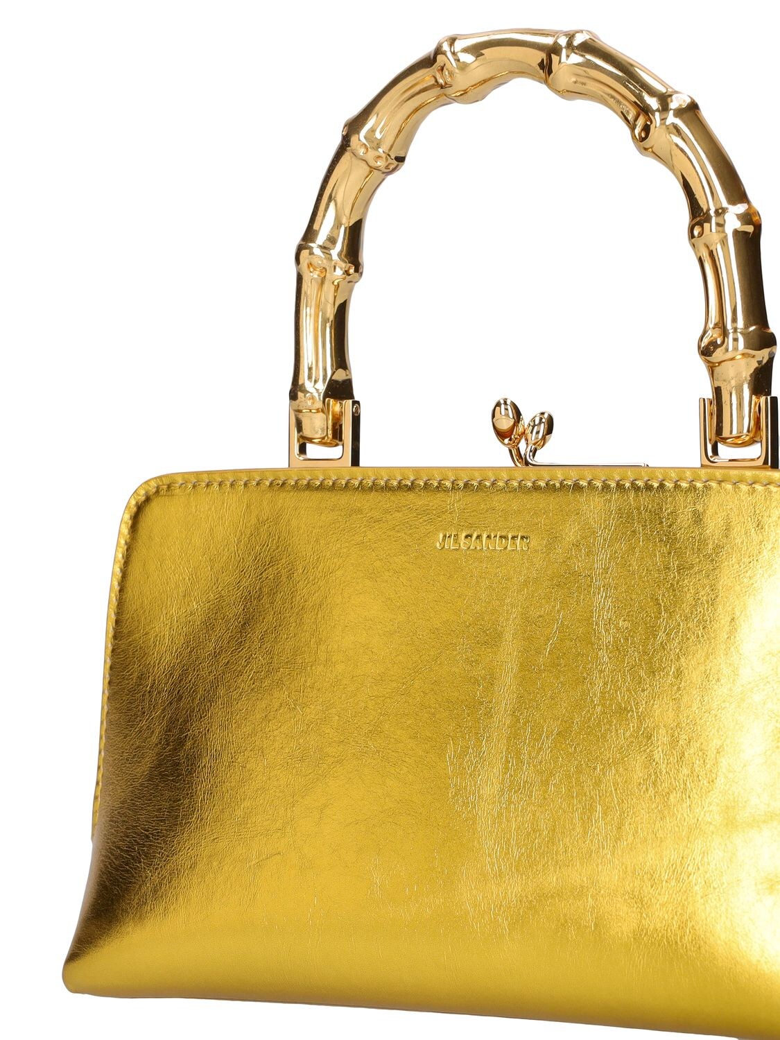 Shop Jil Sander Mini Goji Metallic Top Handle Bag In Gold