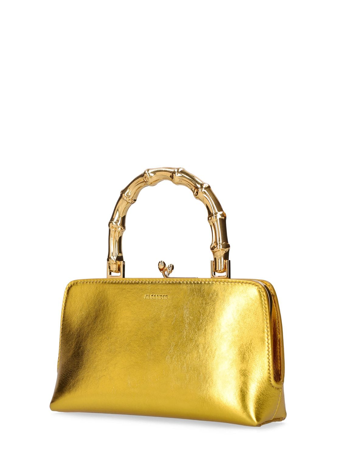 Shop Jil Sander Mini Goji Metallic Top Handle Bag In Gold